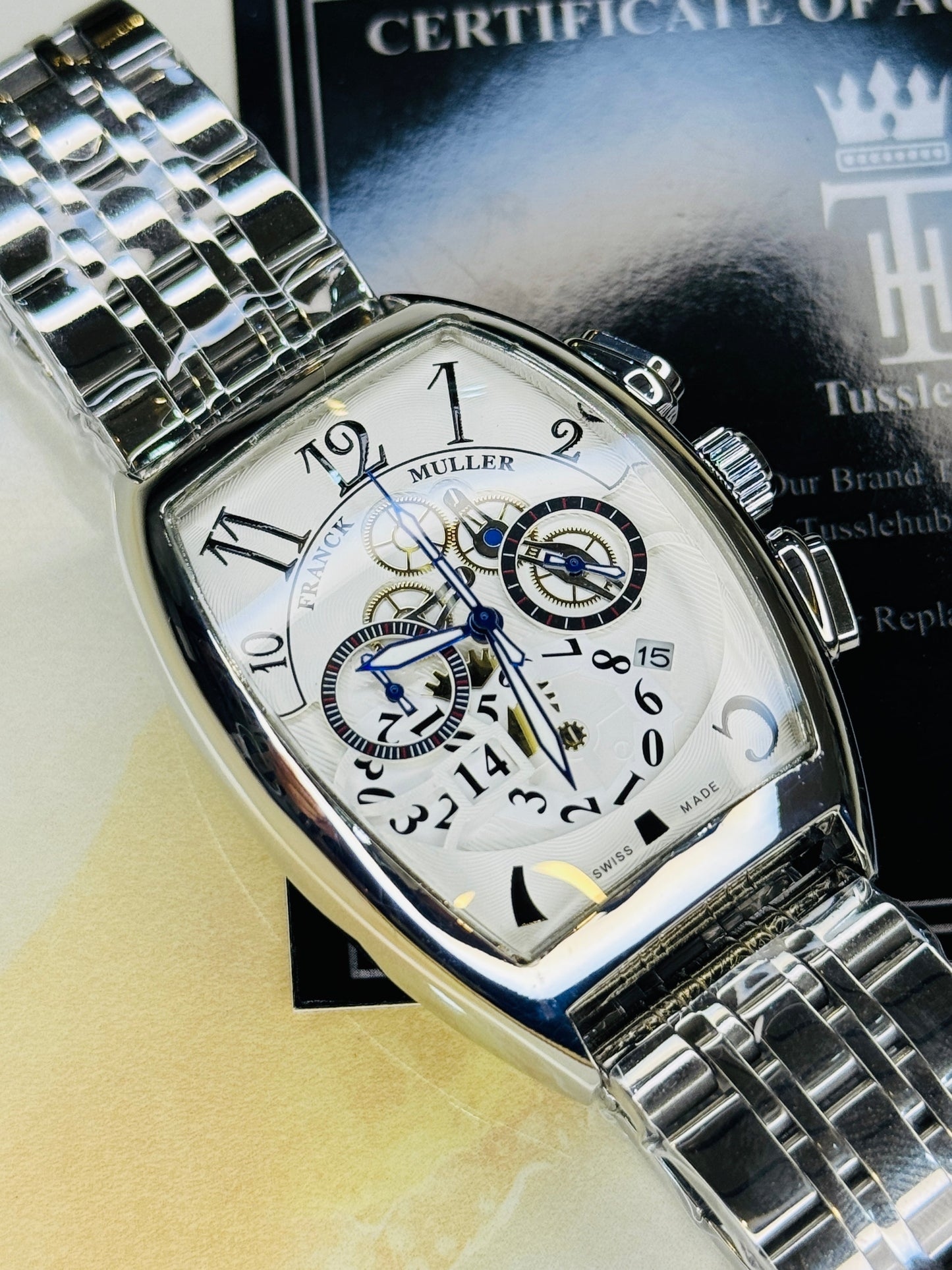 Chain Frank Muller Silver White Chronograph Dial Watch
