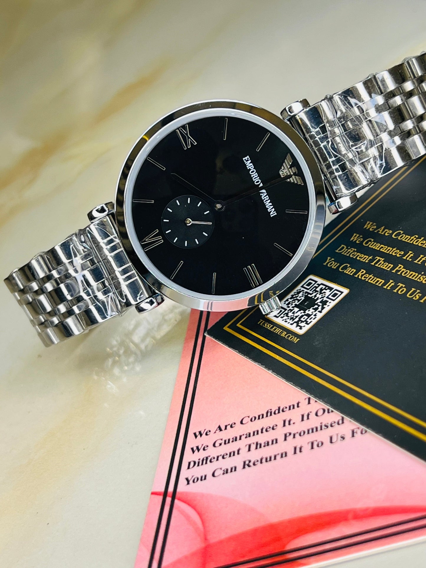 Silver Black Emporio Down Second Watch