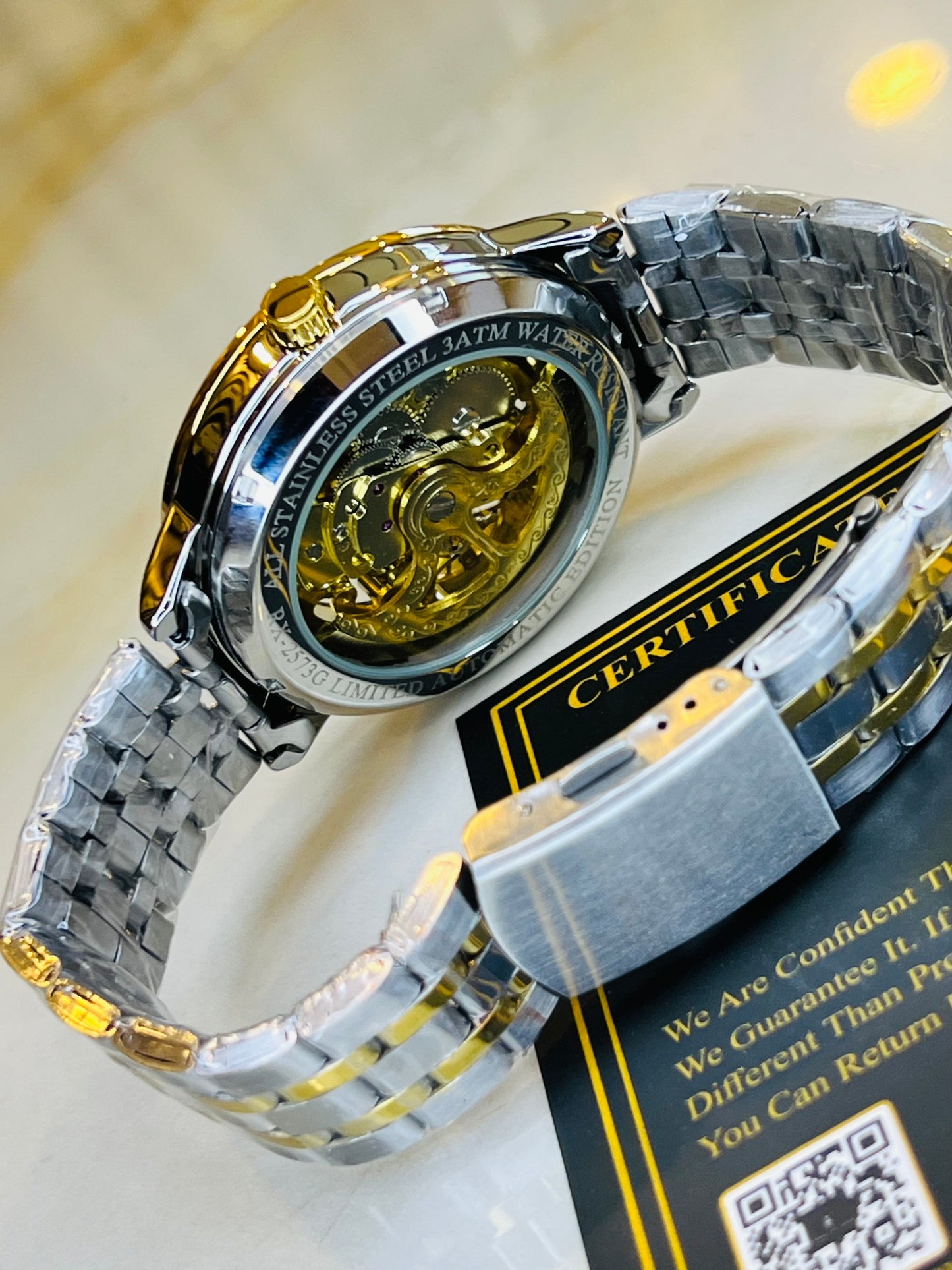 R-1 Two Tone Black Chain Strap Skeleton Automatic Watch