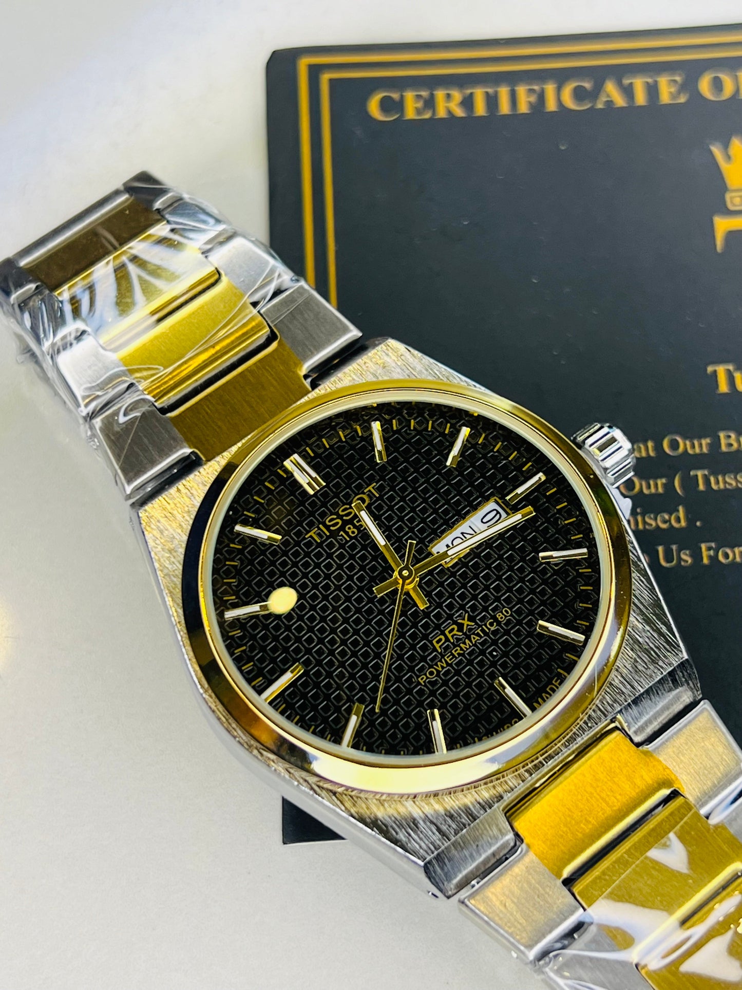 Tissot PRX Silver Gold With Black Textured Dial Watch