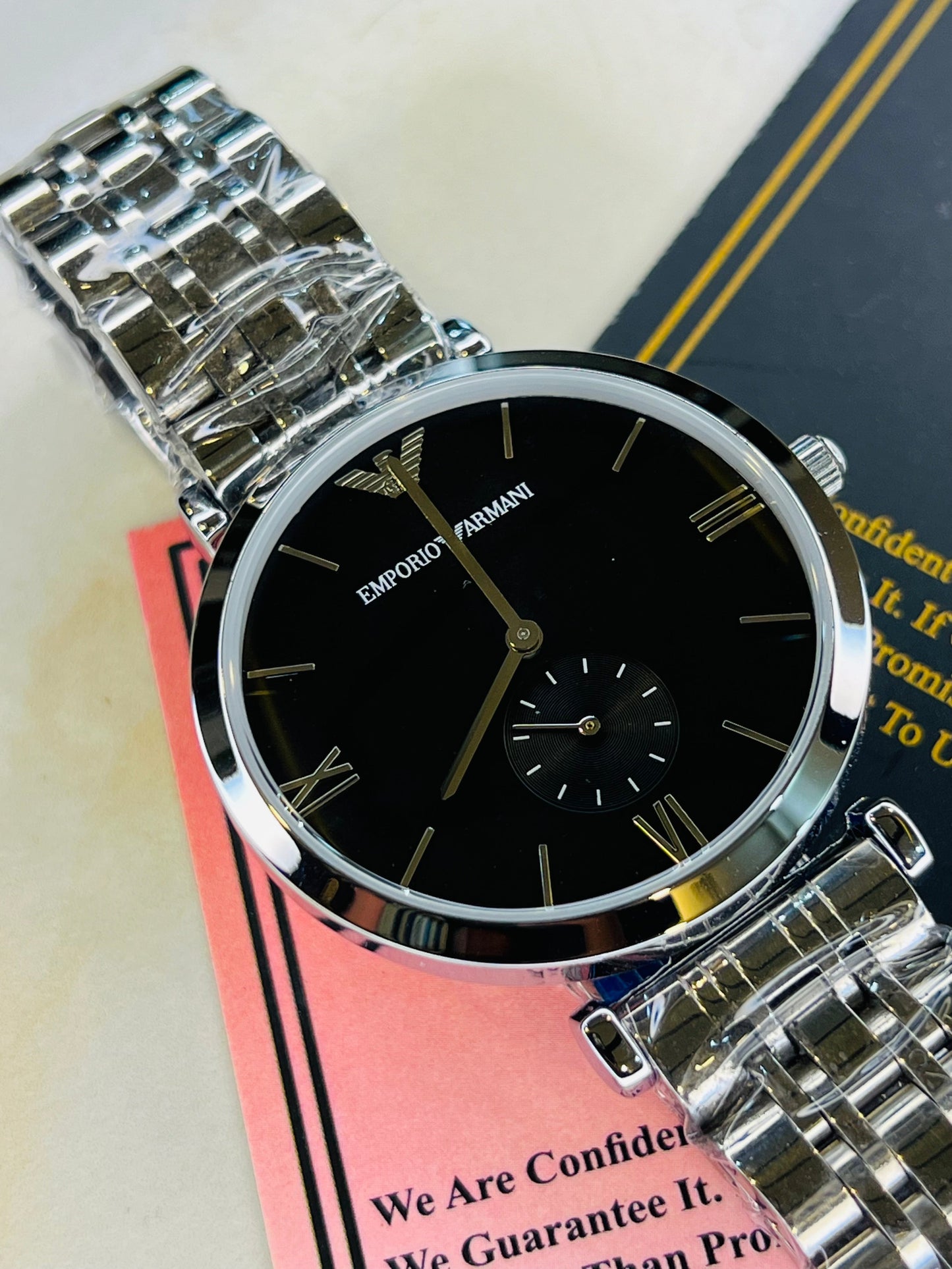 Silver Black Emporio Down Second Watch