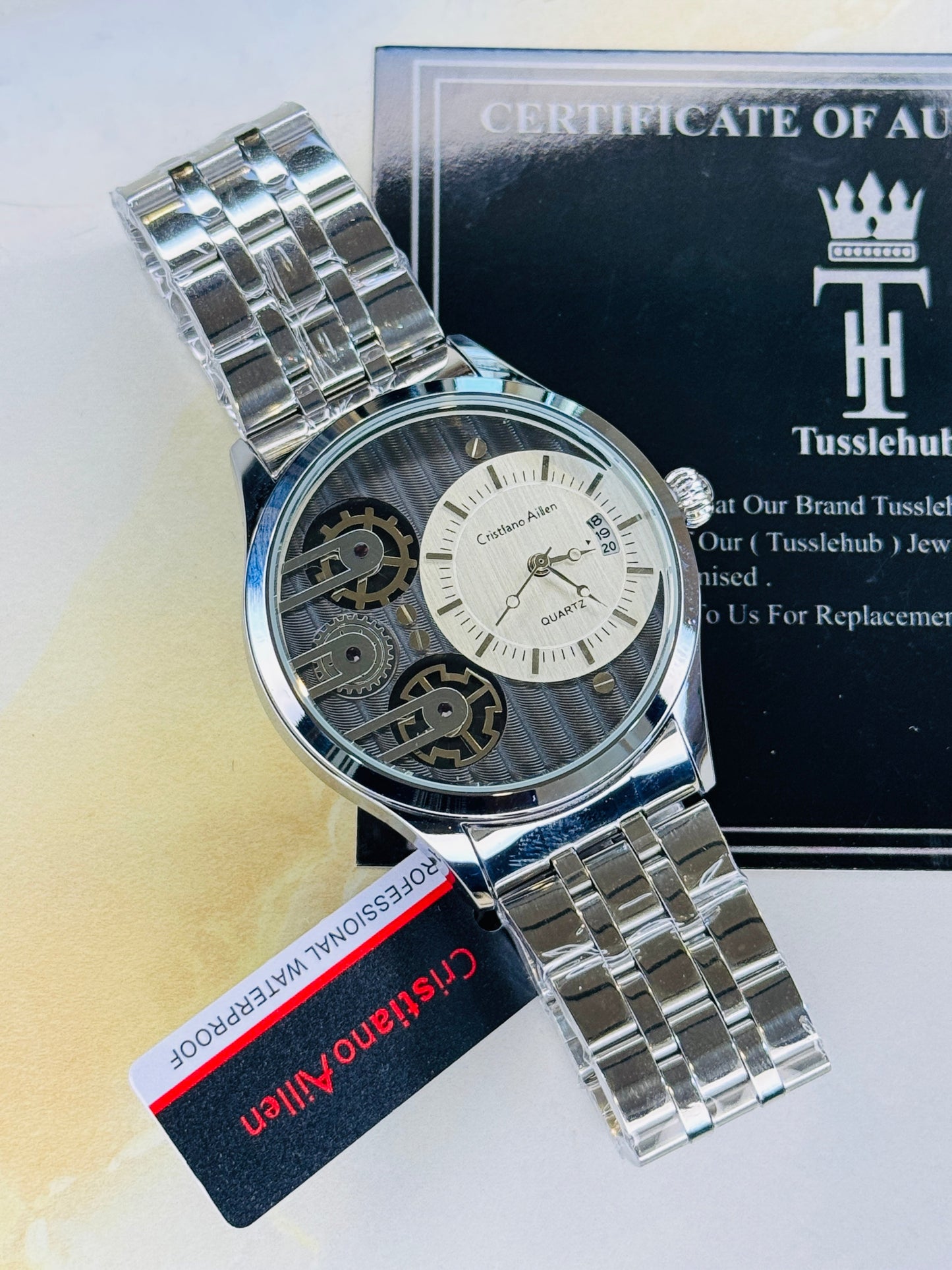 Silver Cristiano Aillen Black White Dial Dual Gear Watch