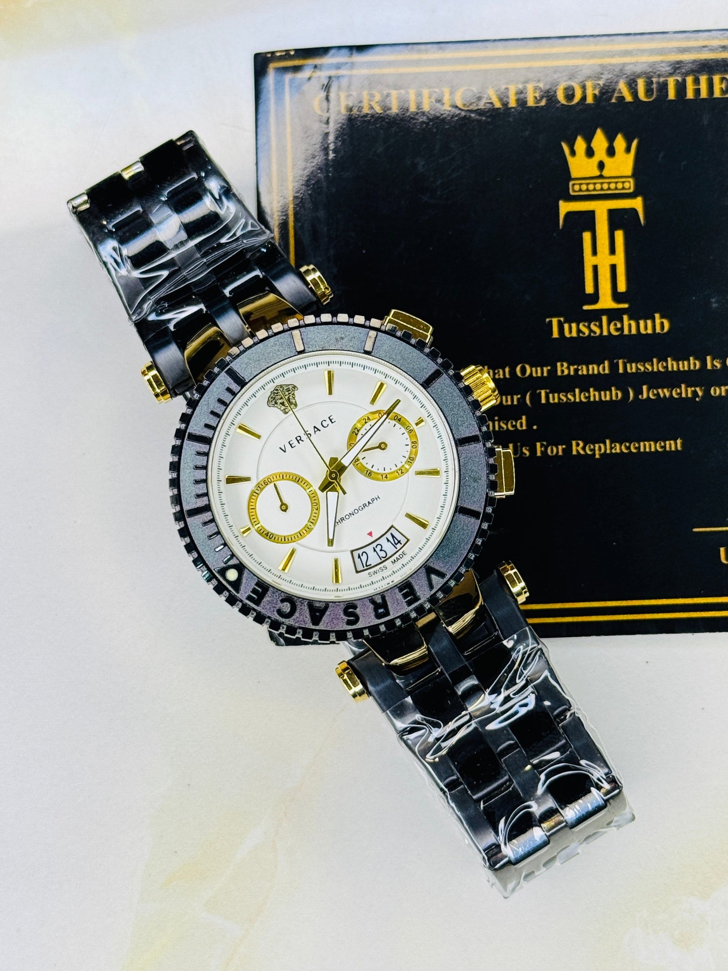 Millionaire Black Versace White Chronograph Dial Watch