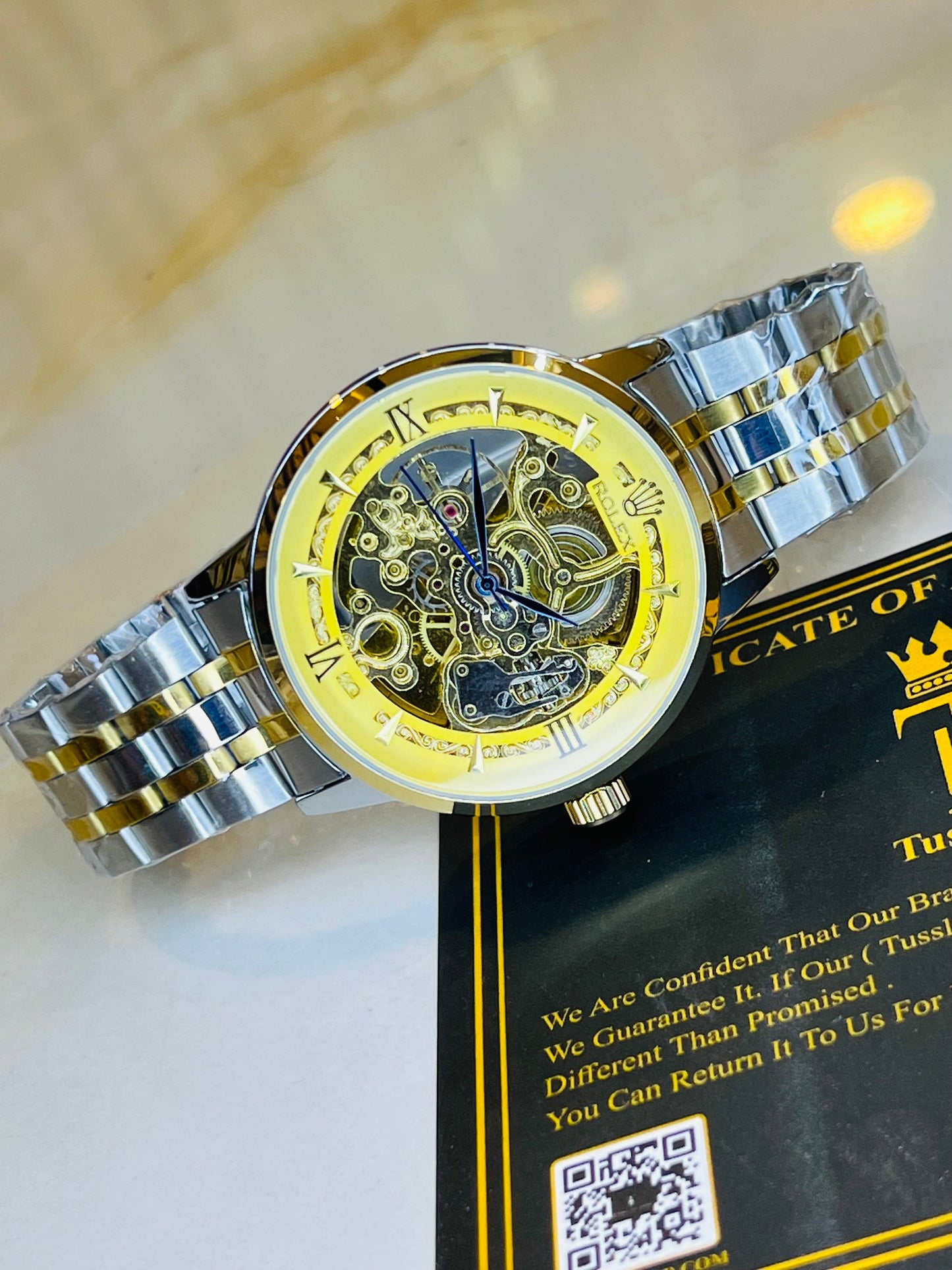 R-1 Two Tone Gold Chain Strap Skeleton Automatic Watch