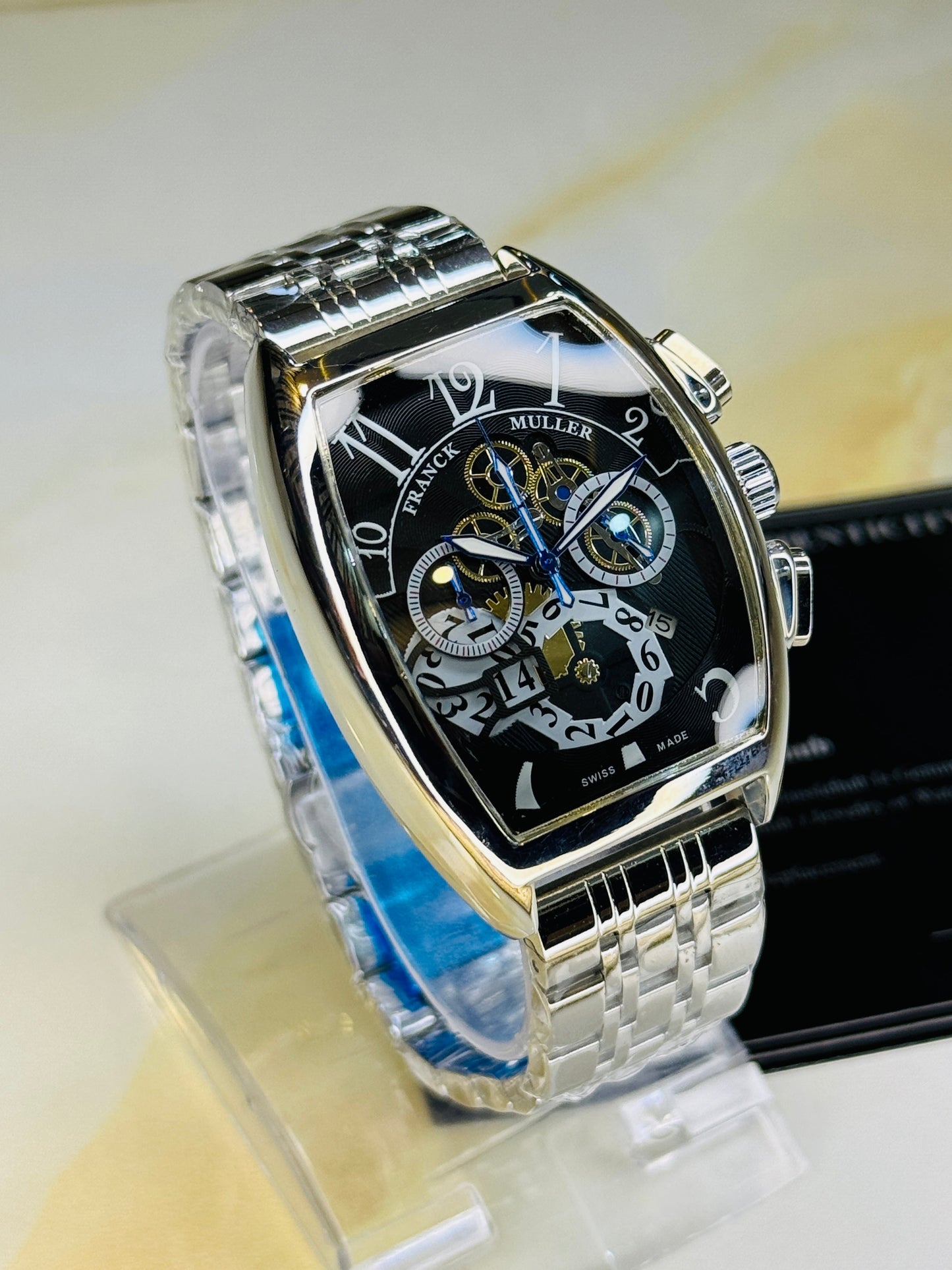 Chain Frank Muller Silver Black Chronograph Dial Watch
