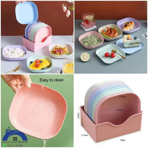 Multi Purpose Square Plastic Dinner Plate Set  (Set of 10 Pcs)