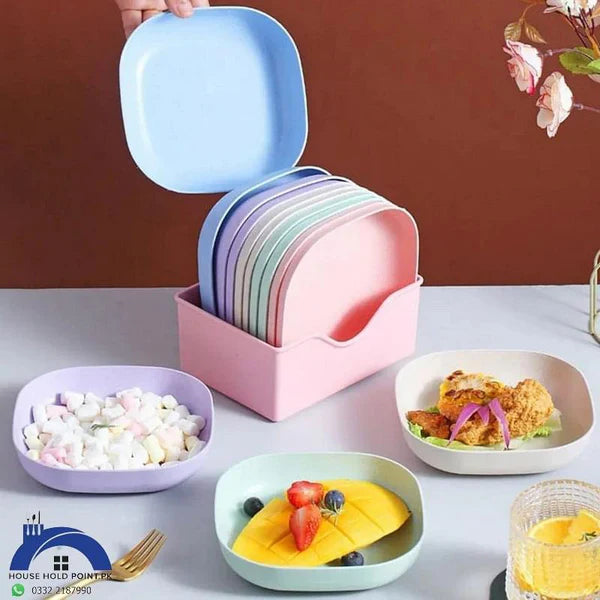 Multi Purpose Square Plastic Dinner Plate Set  (Set of 10 Pcs)