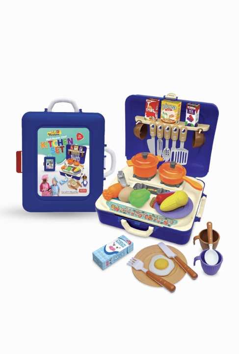 2 in 1 Kitchen Set For Kids Portable Pretend Play Little Chef Set Toys For Kids With Suitcase Role Play Cooking Kitchen Set Kids Toys for Girls Kitchen Set For Unisex