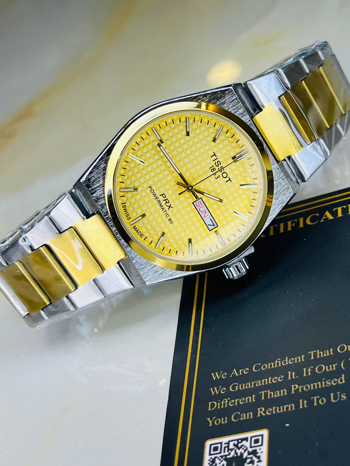 Tissot PRX Silver Gold With Gold Textured Dial Watch