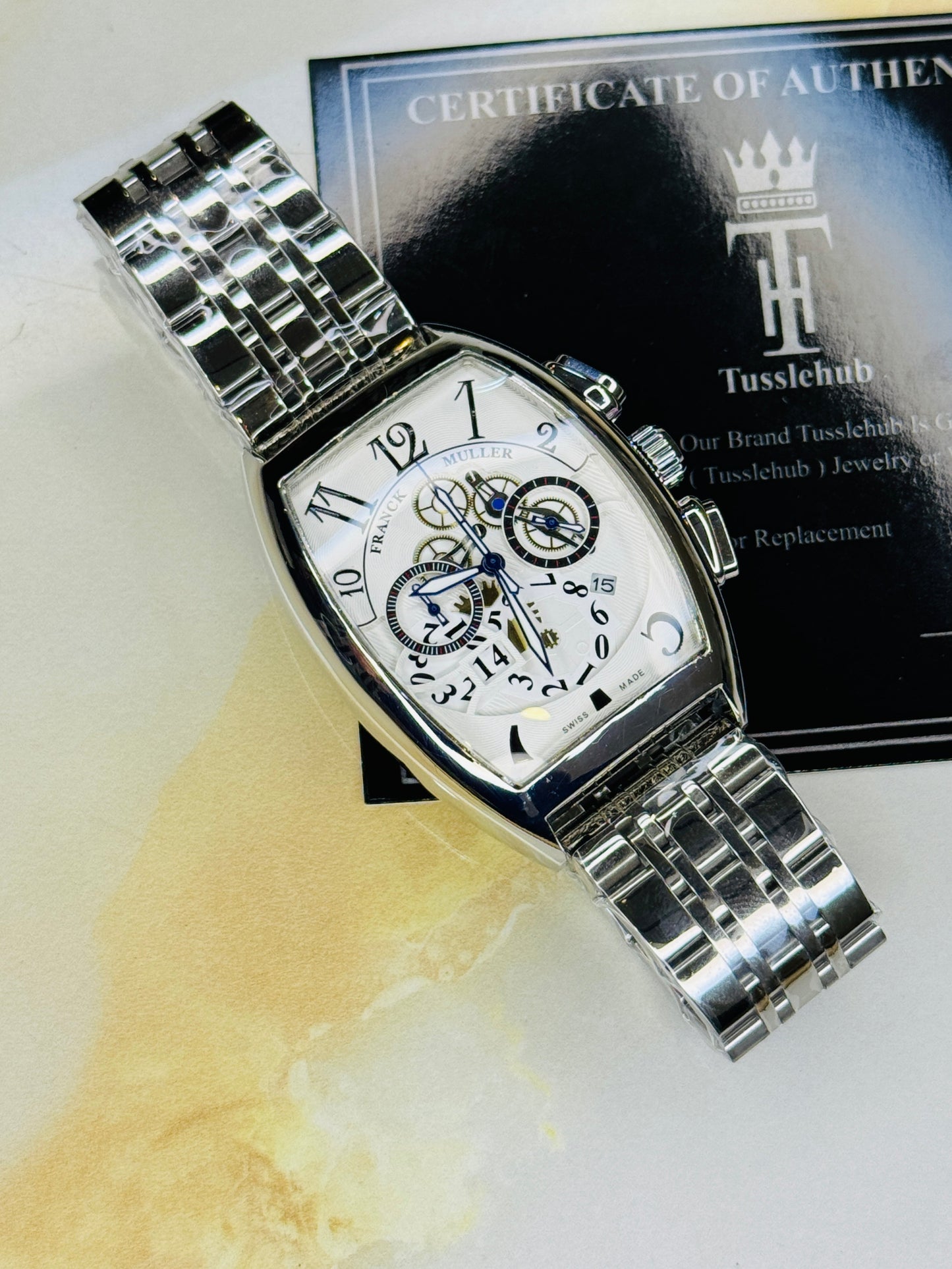 Chain Frank Muller Silver White Chronograph Dial Watch