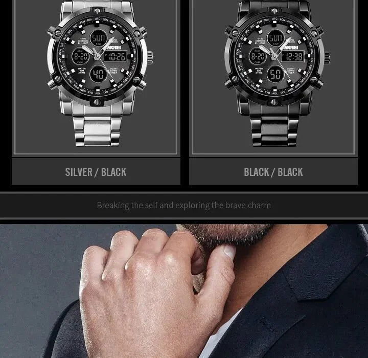Skmei – 1389 – Dual Display Waterproof Watch – Silver/Black