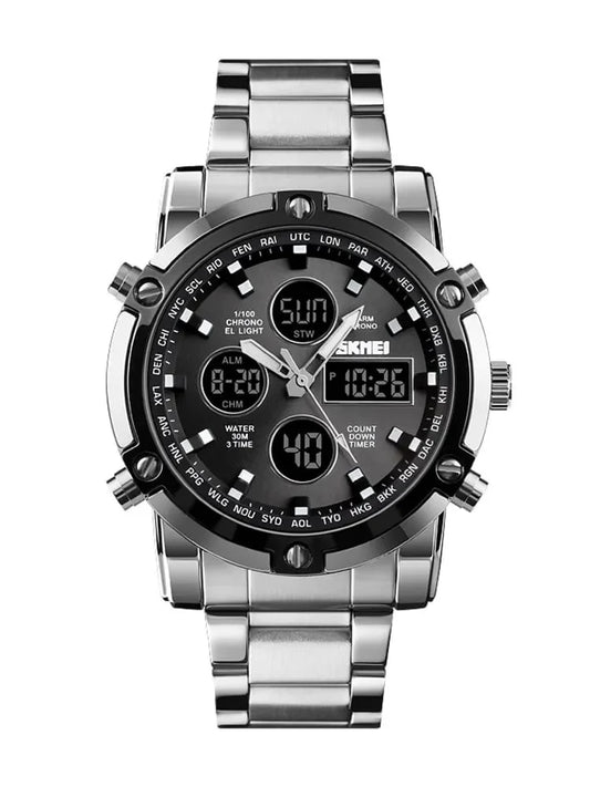 Skmei – 1389 – Dual Display Waterproof Watch – Silver/Black
