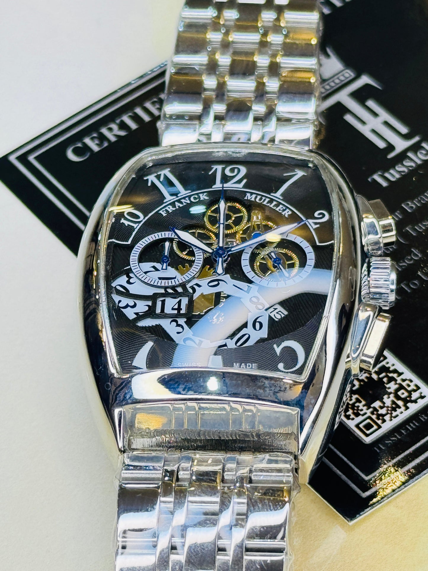 Chain Frank Muller Silver Black Chronograph Dial Watch