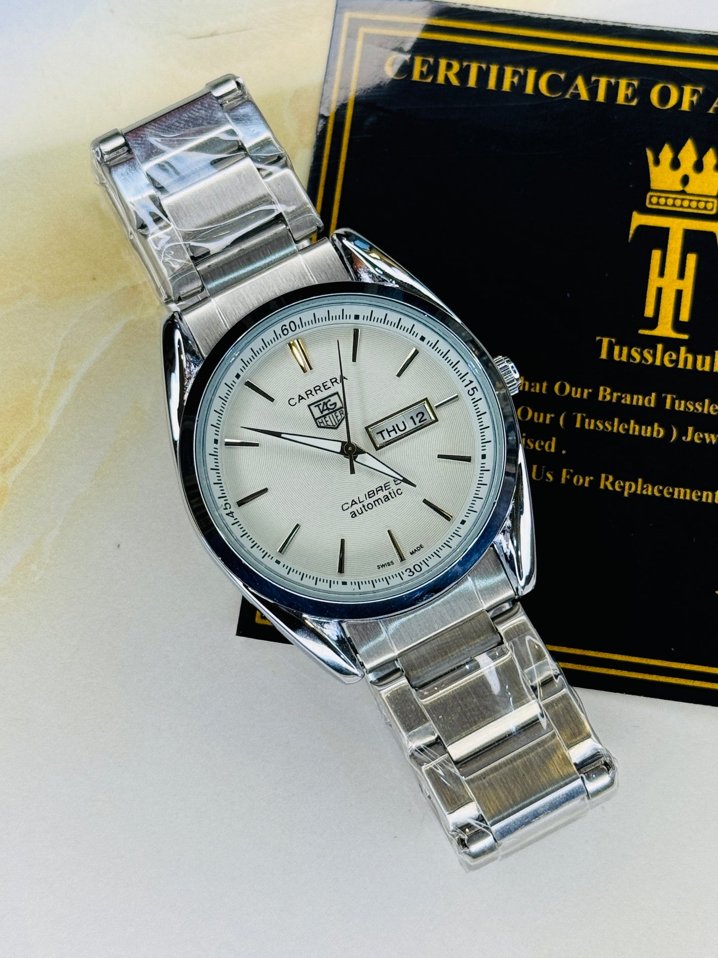 Silver White Carrera Day Date Chain Strapped Watch