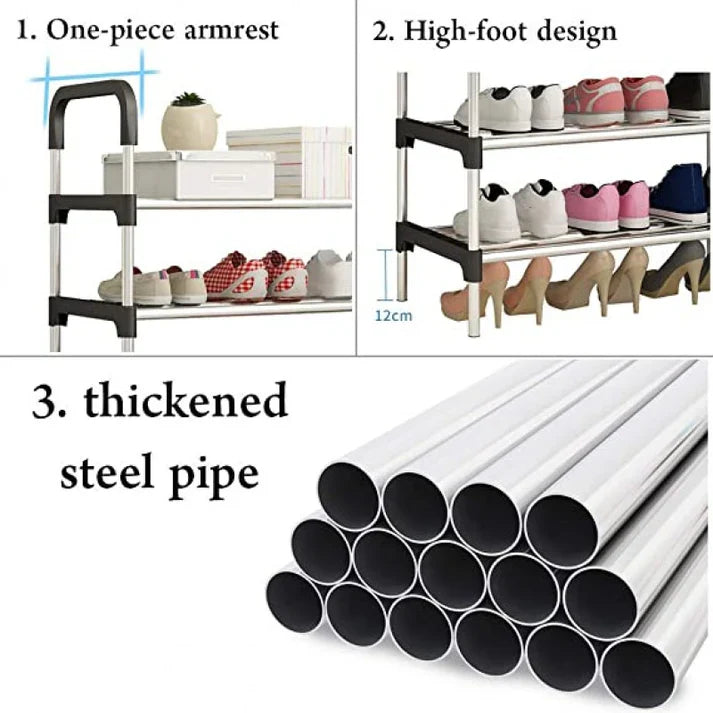 Classic Shoe Rack, Stainless Steel Multilayer Shoe Storage Shelf, Stackable Shoe Rack With Side Support, Easy, Shoe Organizer Holder