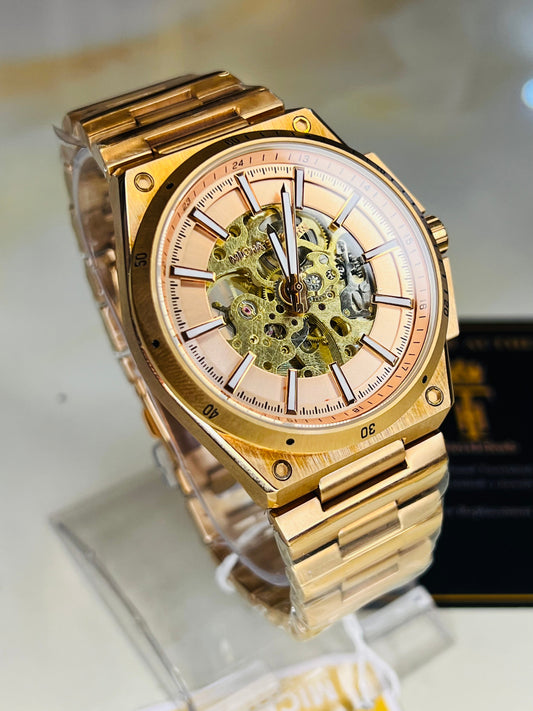 Rose Gold Skeleton Dial Automatic Mk Watch