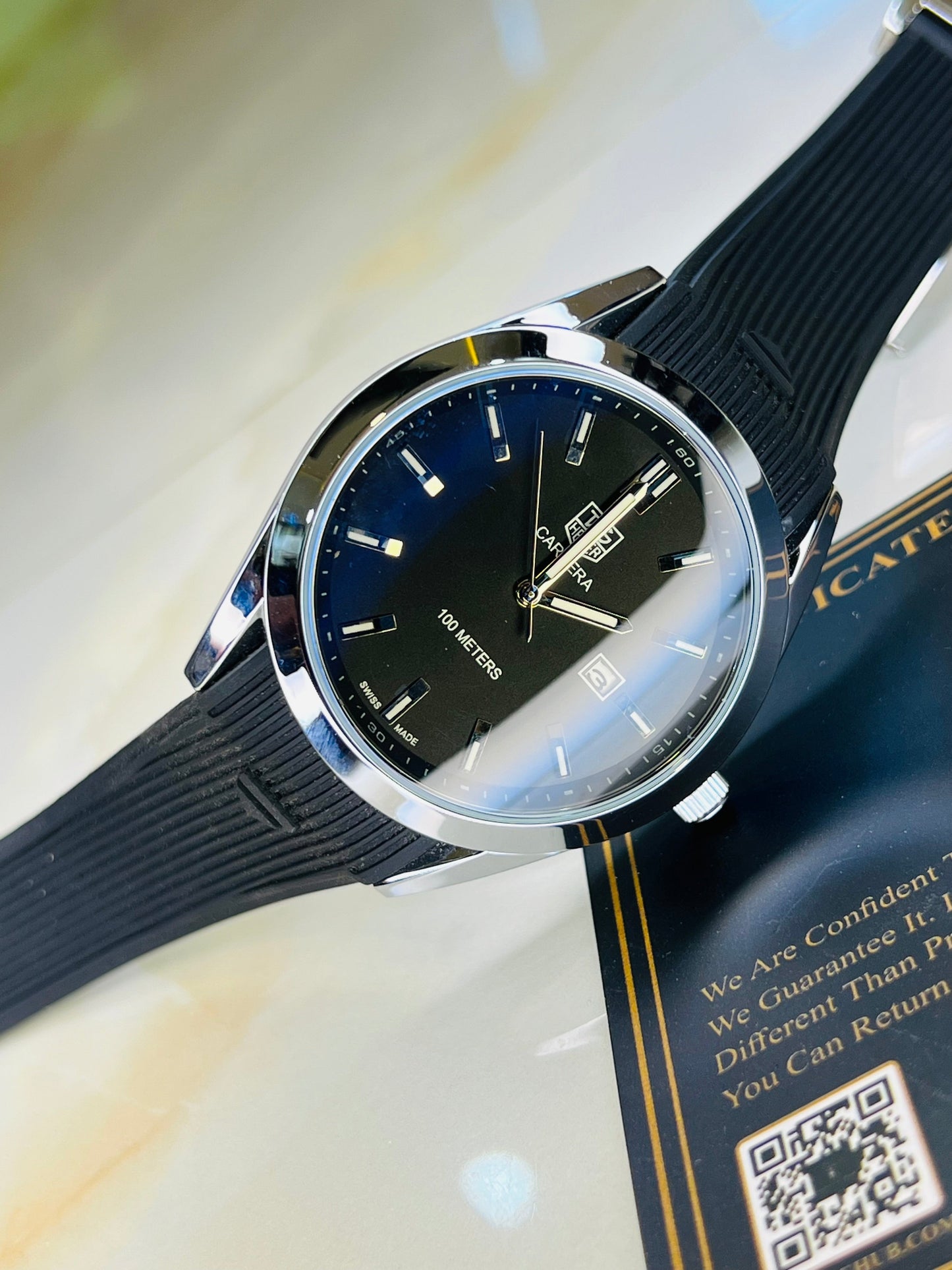 Black Carrera Day Date Elite Dial Silicon Strap Watch