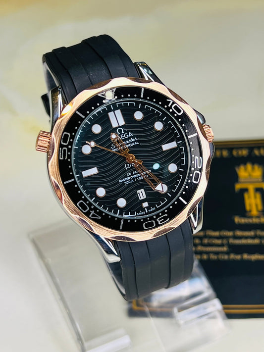 Omega Silicon Strap Black Gold Watch