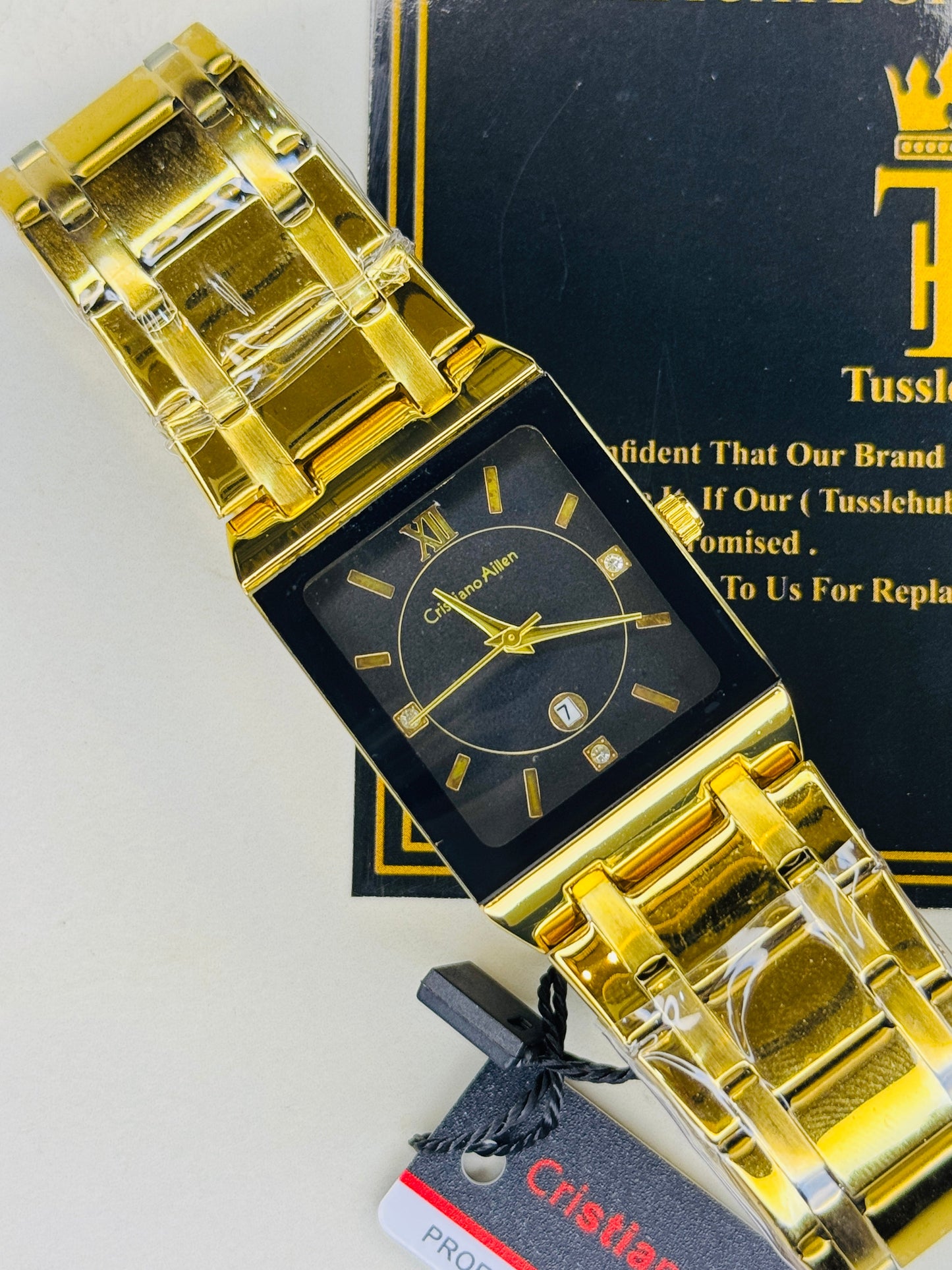 Cristiano Aillen Gold Black Square Watch