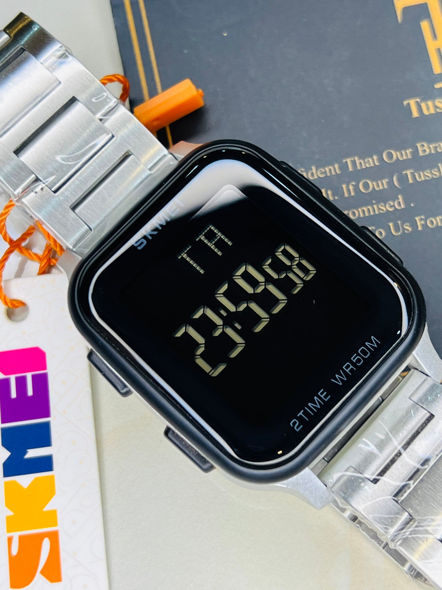 Skmei Silver Black Square 2 Time Watch