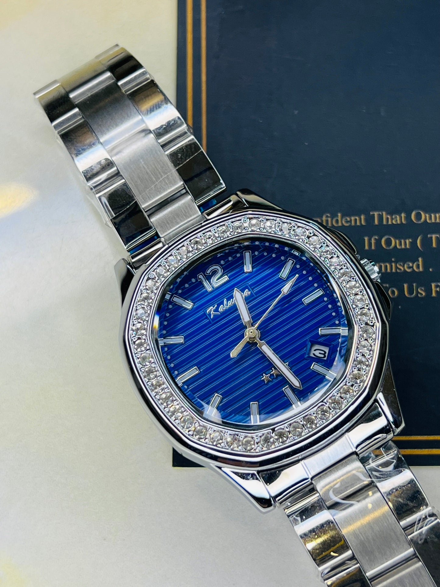 Silver Blue Nautilus Zircons Kaluuya Watch For Her