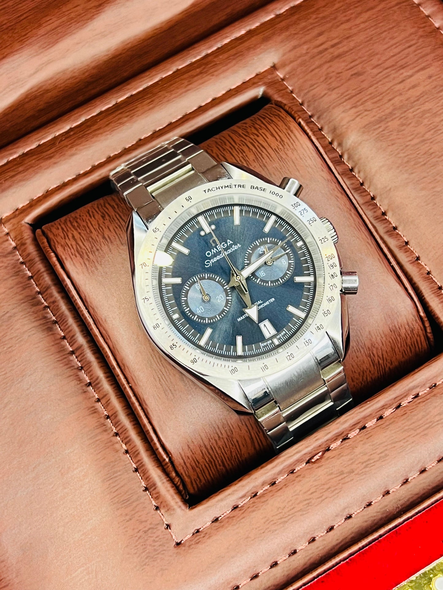 Speedmaster Aqua Dial Silver Automatic Master Clone Watch