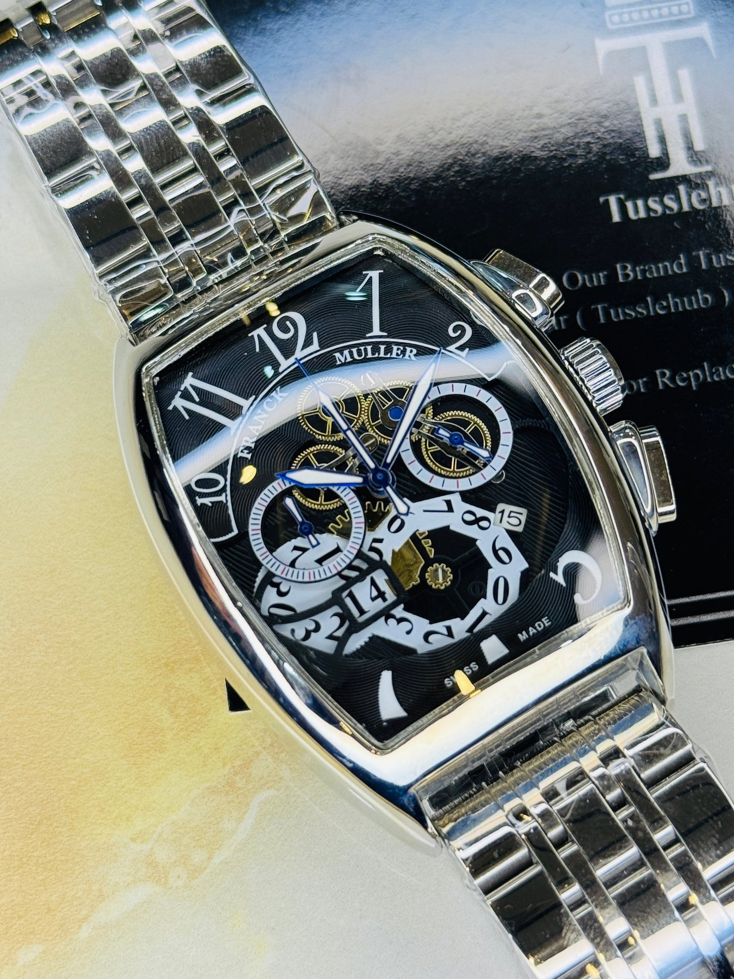 Chain Frank Muller Silver Black Chronograph Dial Watch
