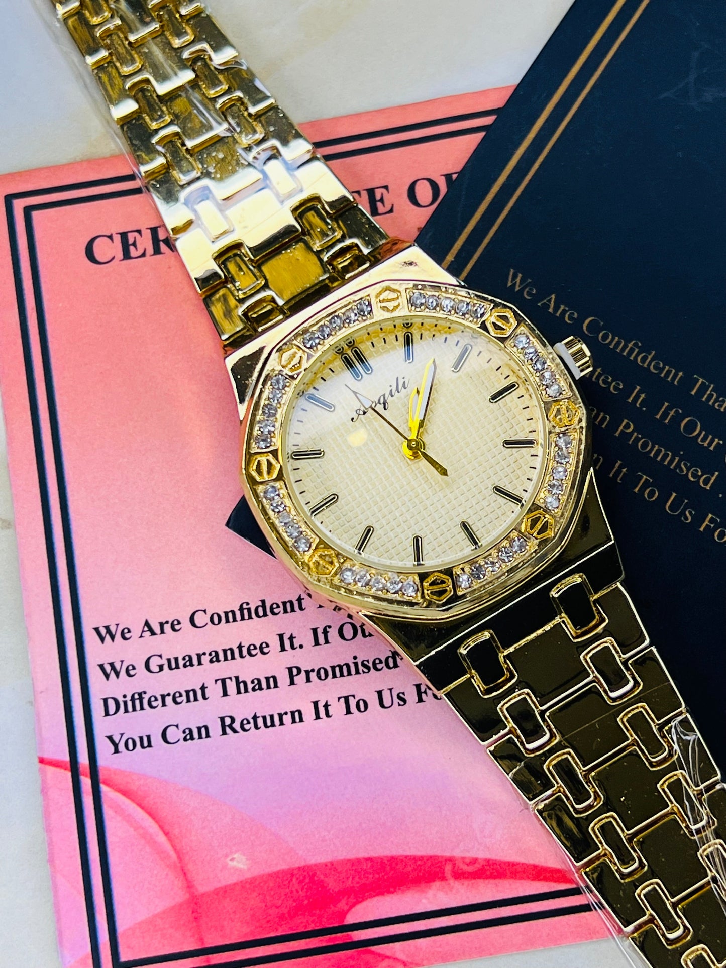 Gold AP Zircon Dial Watch For Her