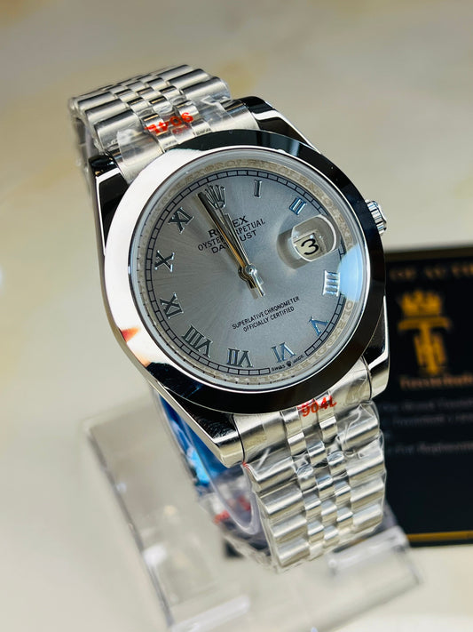 Roman Date Just Silver White Plain Bezel Automatic Watch