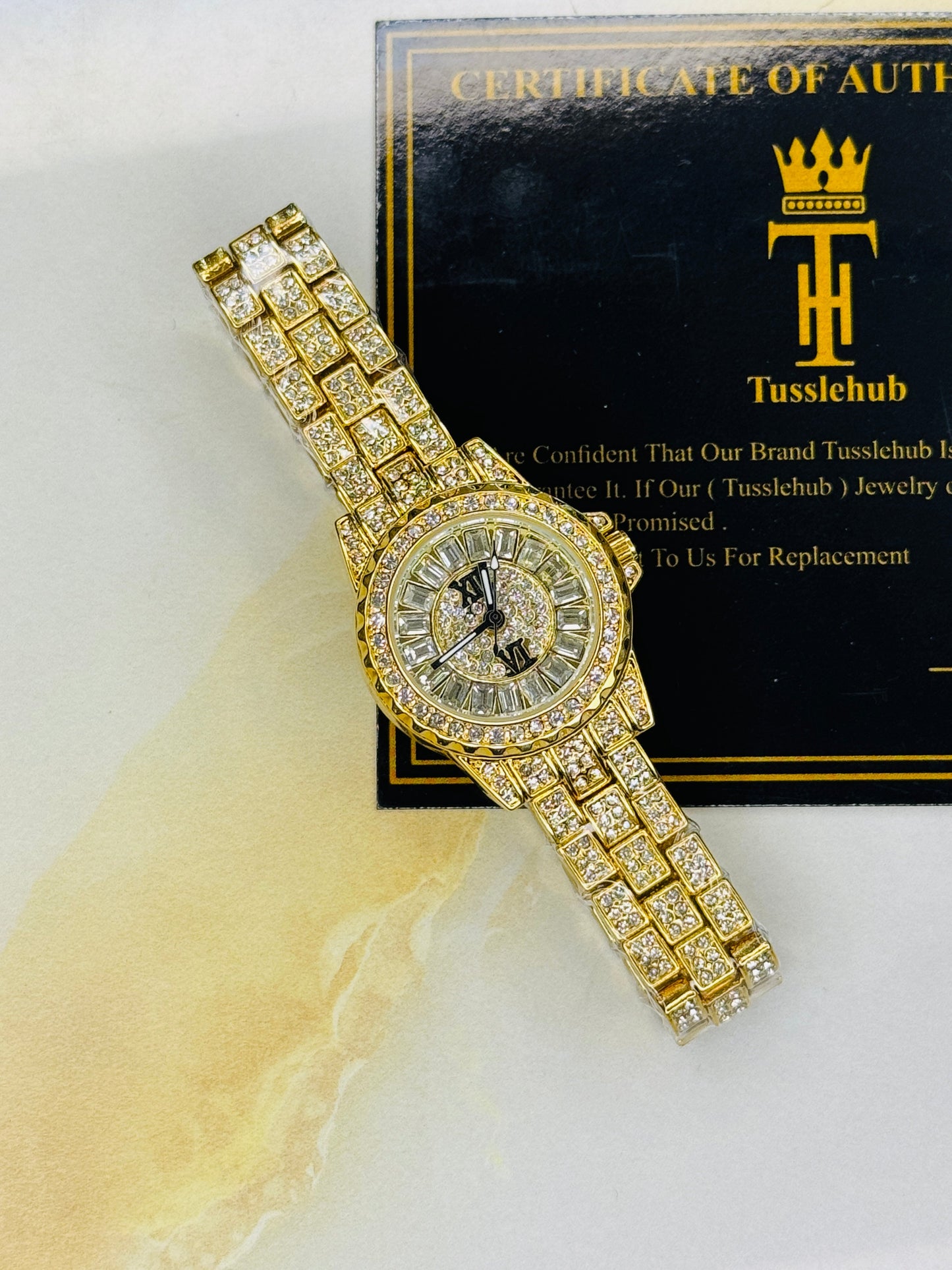 Gold Odd Iced Out Watch For Her