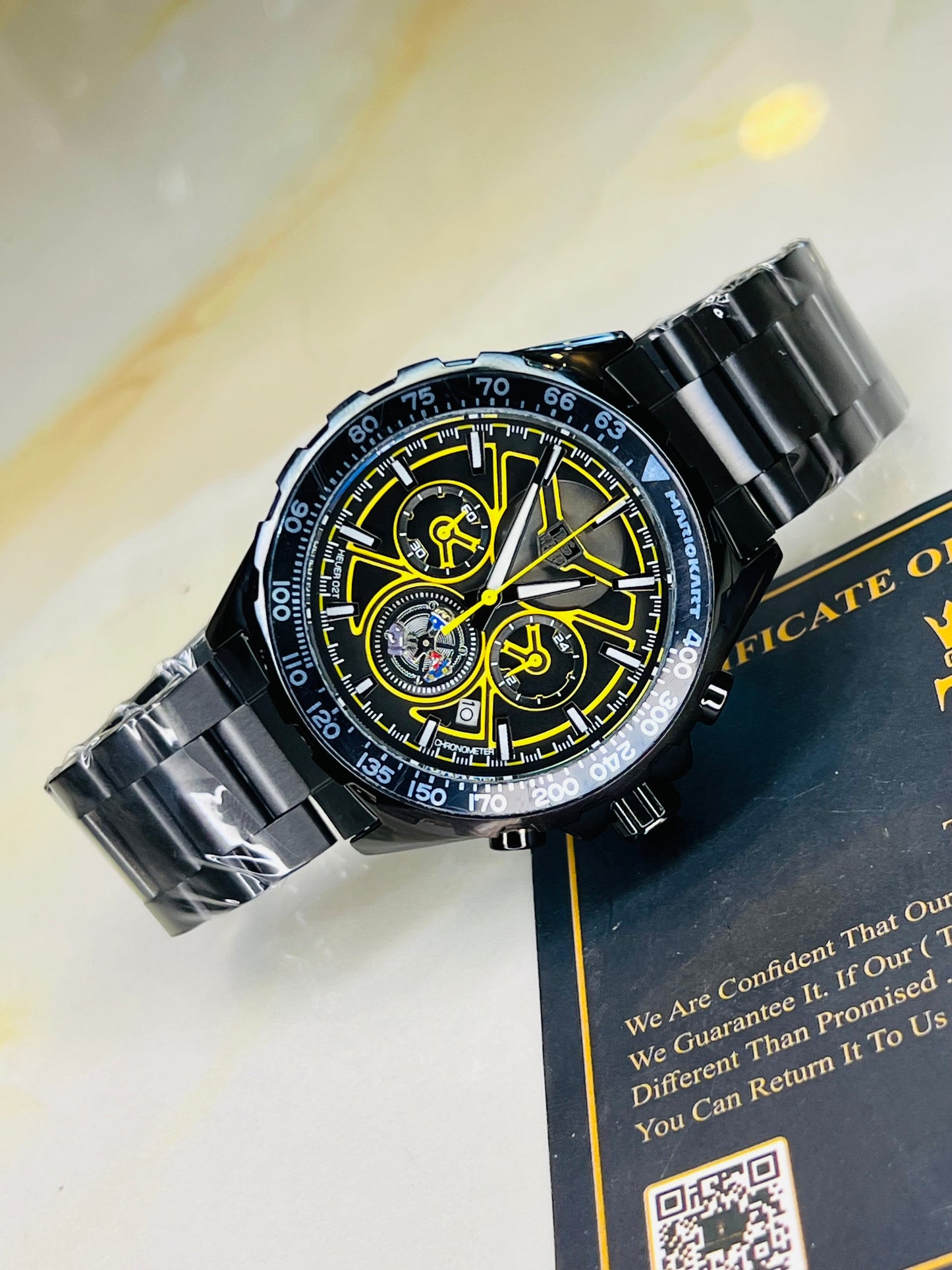 Tag Heur Black Yellow Chronograph Watch