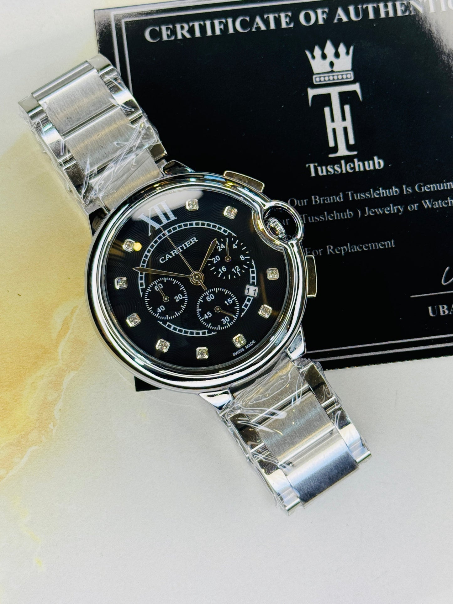 C-1 Silver Black Chain Cart*er Chronograph Dial Watch