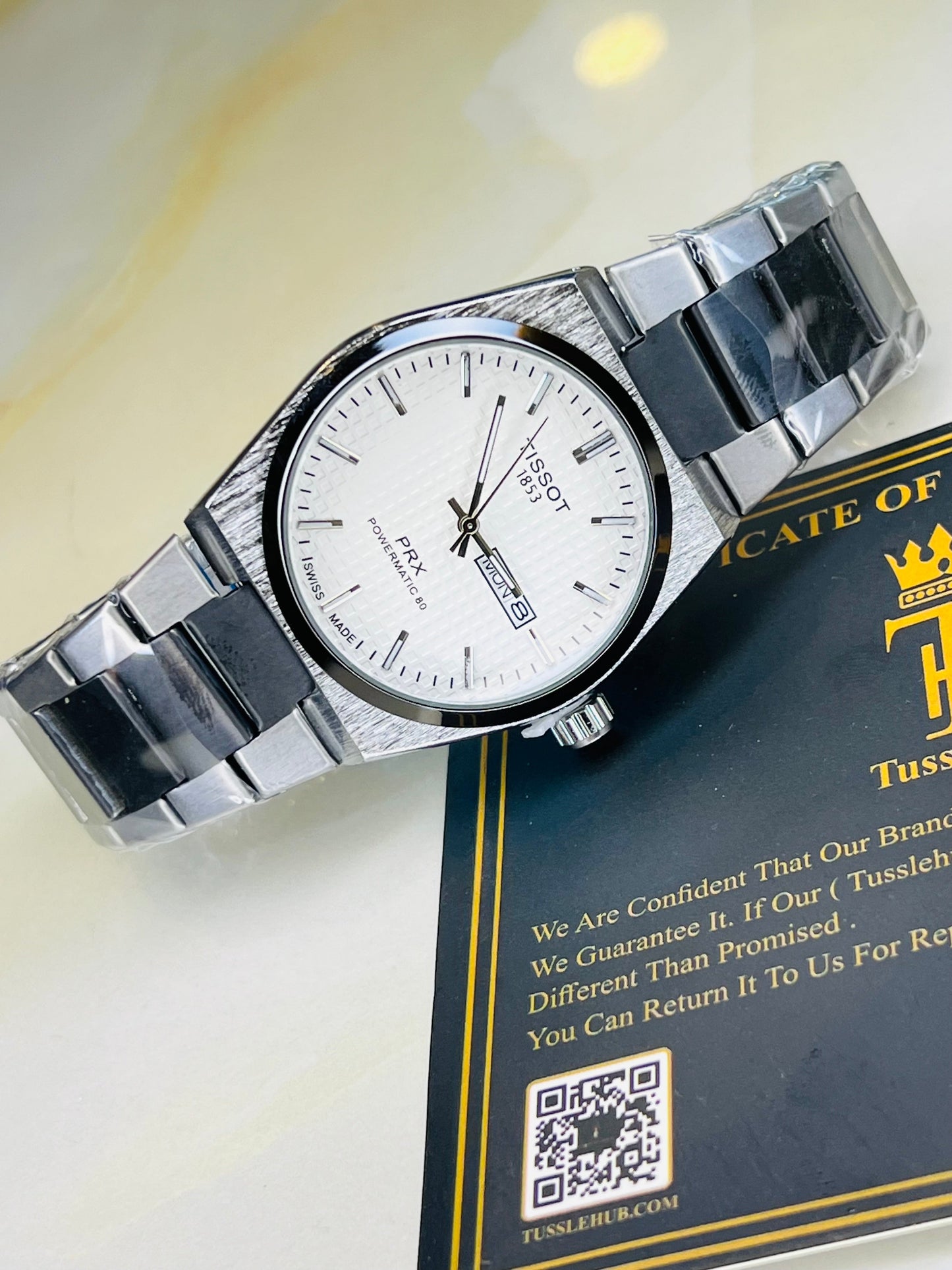 Tissot PRX Silver Black With White Textured Dial Watch