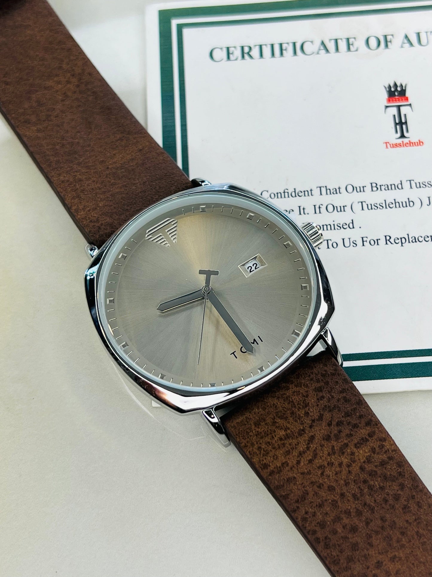 Tomi Brown Grey Sleek Dial Watch