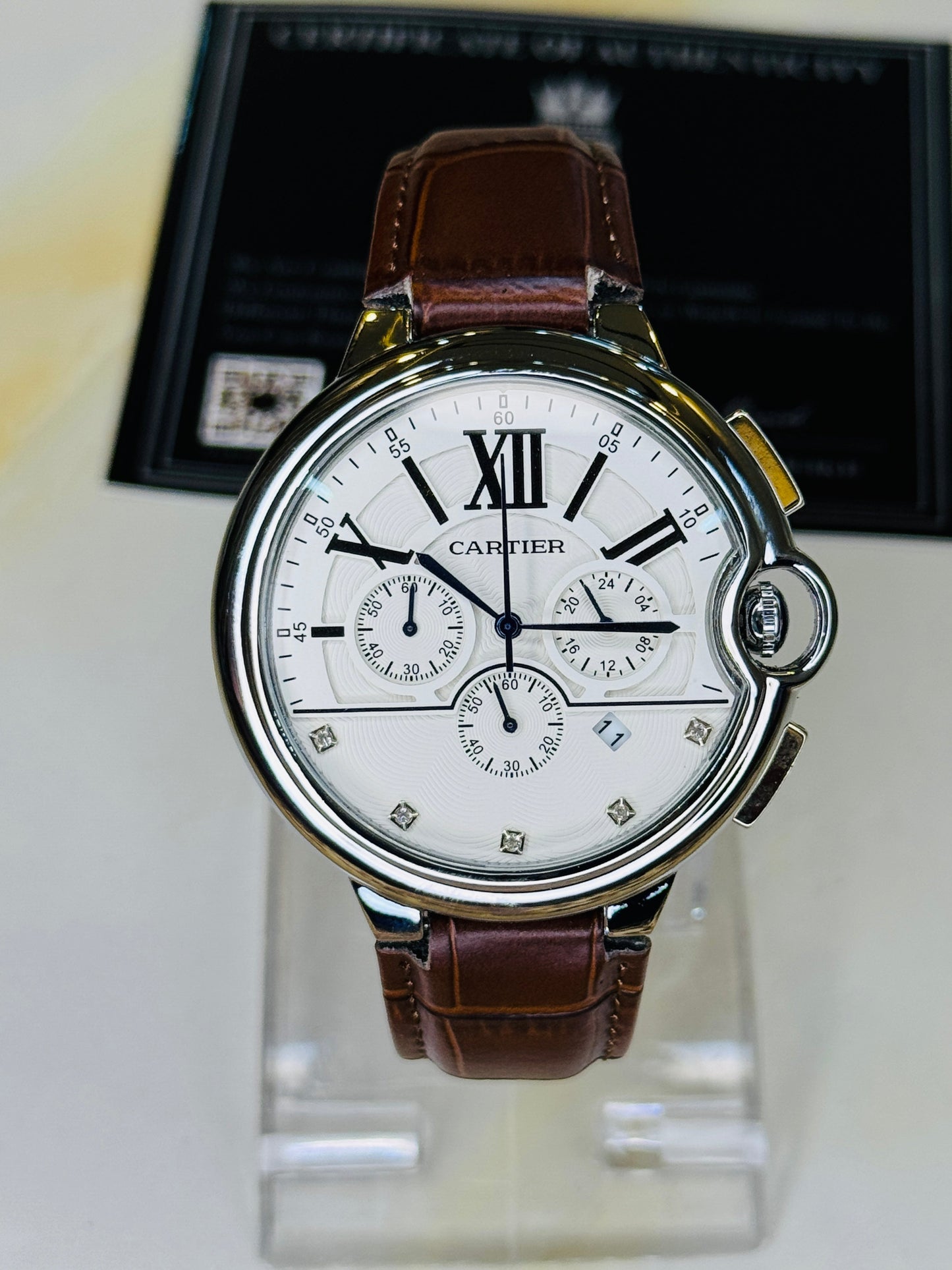 Brown White Cart*er Chronograph Dial Watch