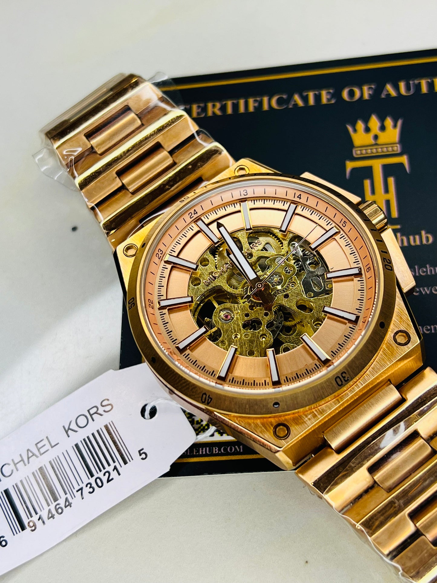 Rose Gold Skeleton Dial Automatic Mk Watch