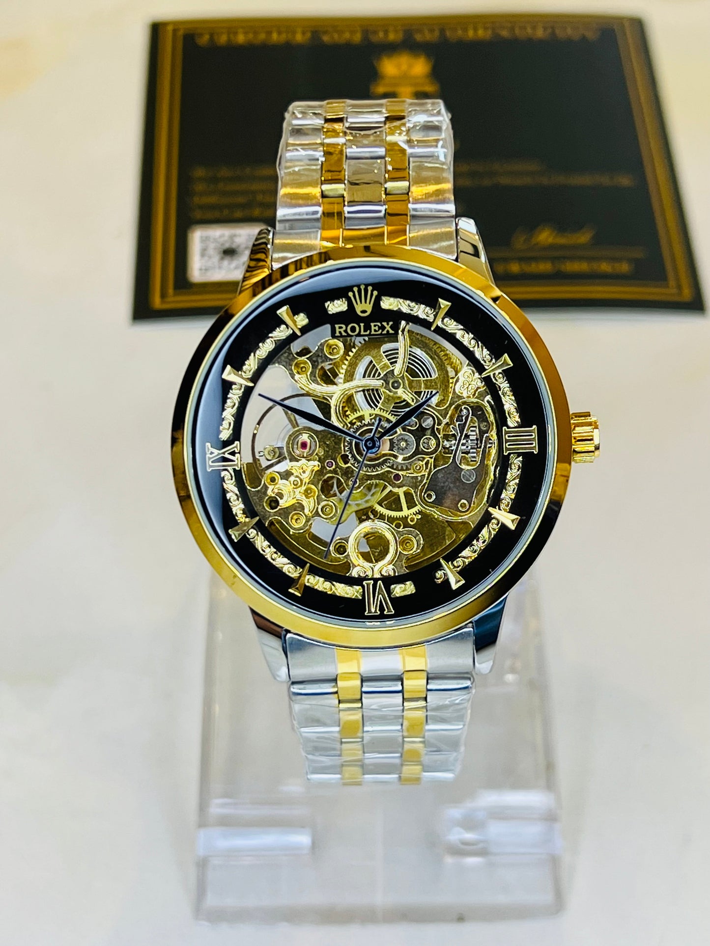 R-1 Two Tone Black Chain Strap Skeleton Automatic Watch