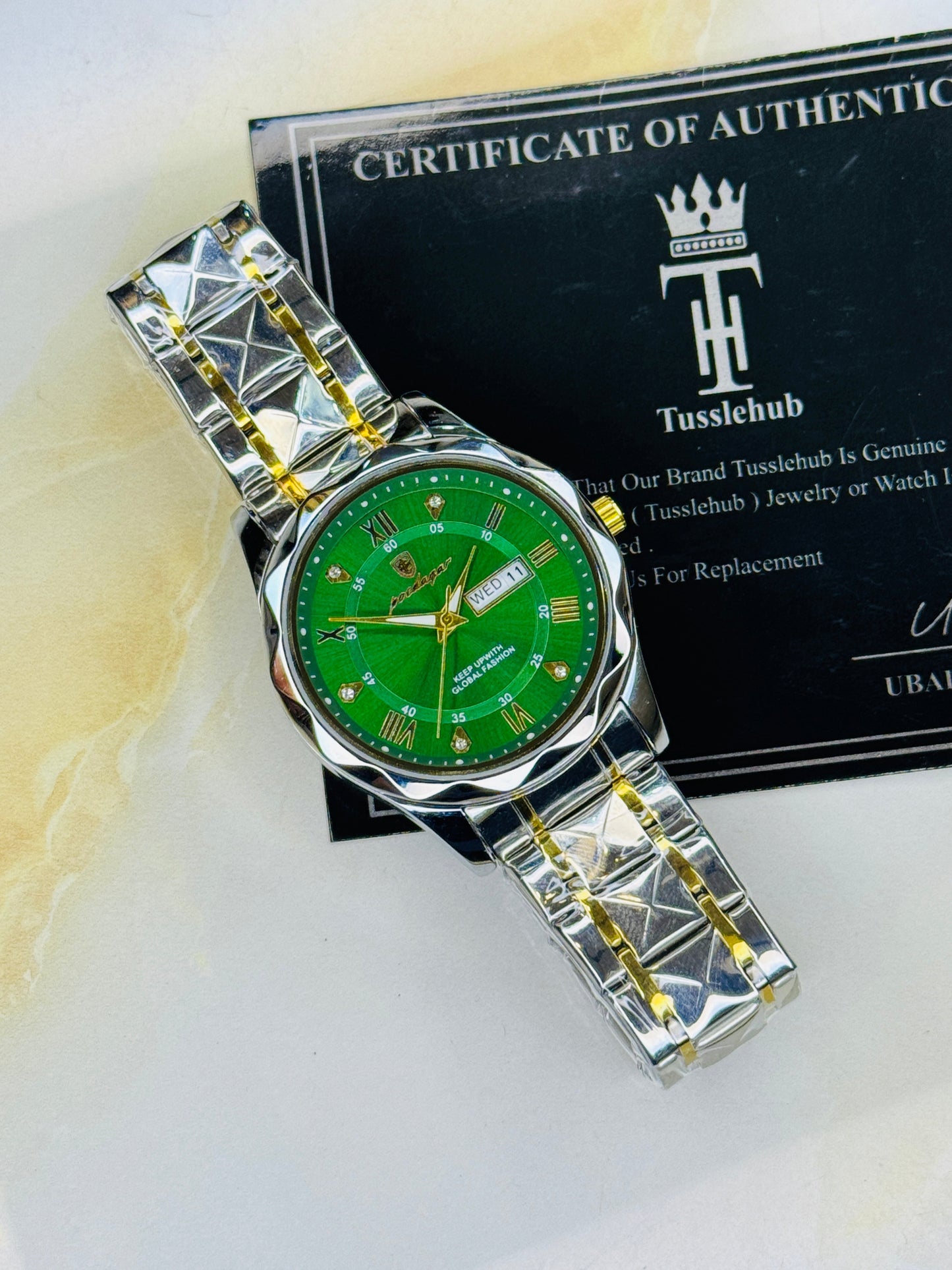 Two Tone Emerald Poedagar Prism Dial Watch