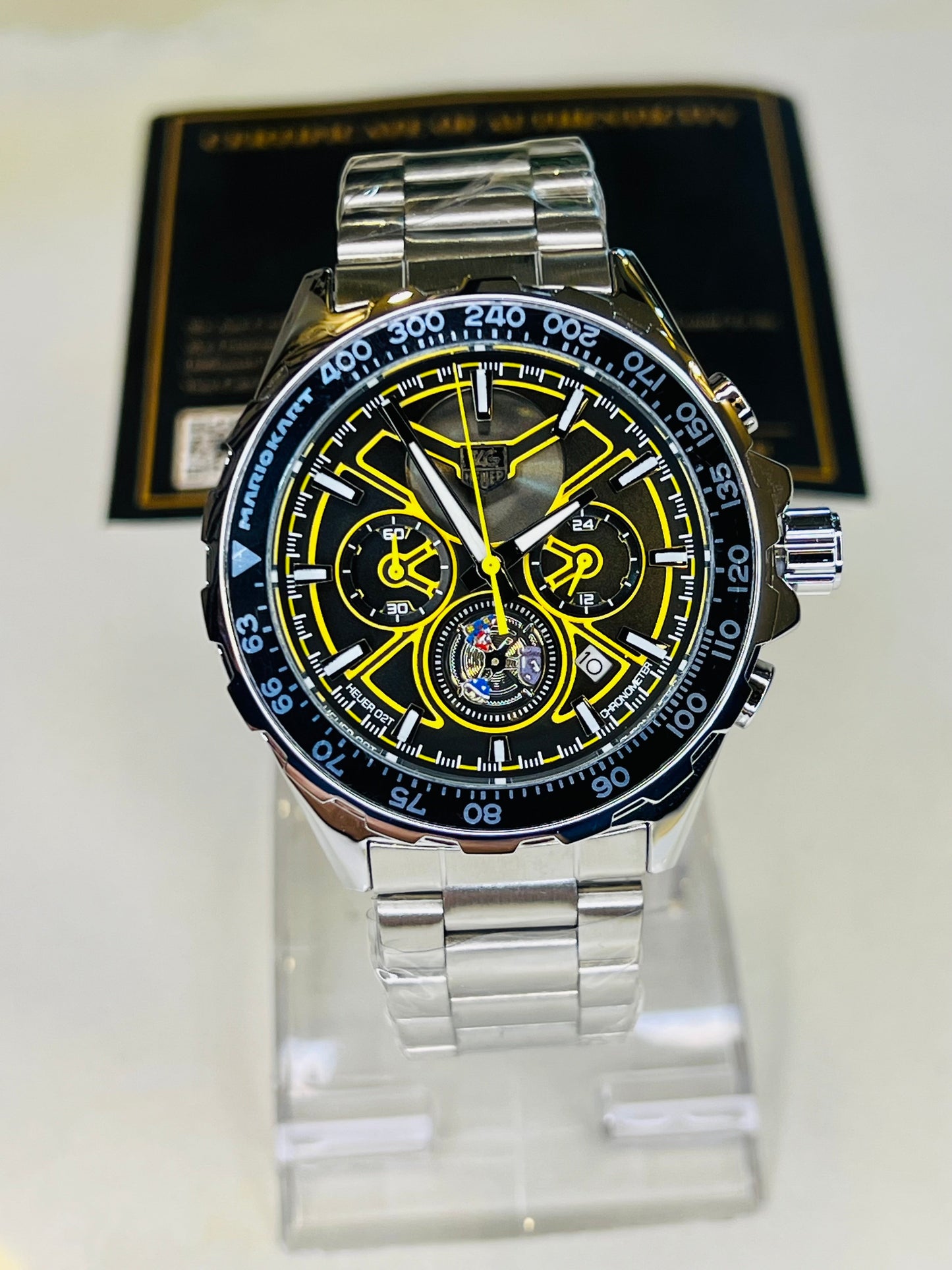 Tag Heur Silver Yellow Chronograph Watch