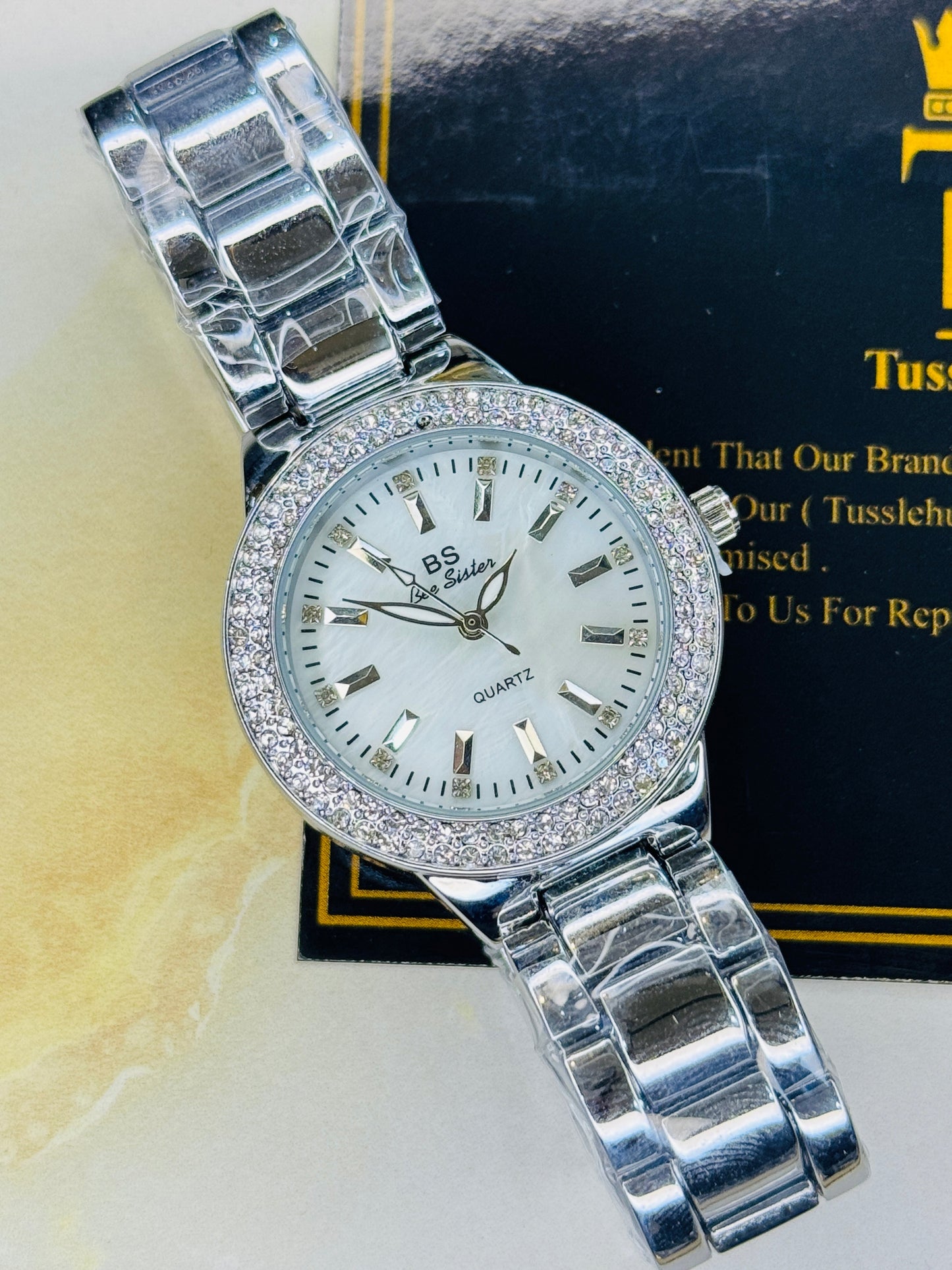 Bee Sister Silver Zircon Bezel Watch For Her