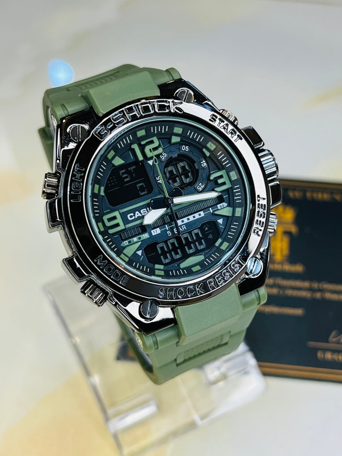 Army Green Strap Digital Metal Body Sports Watch