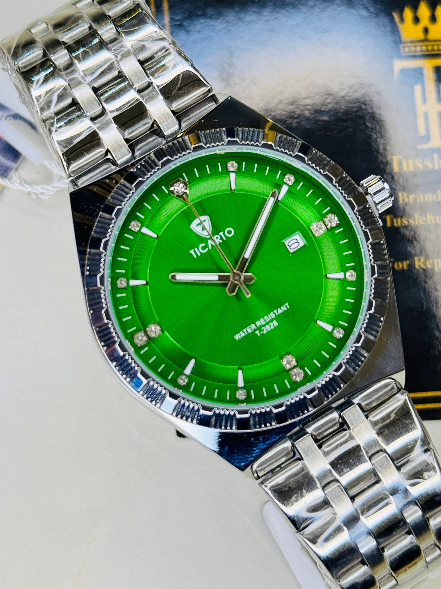 Silver Green Dial Ticarto Diamond Watch