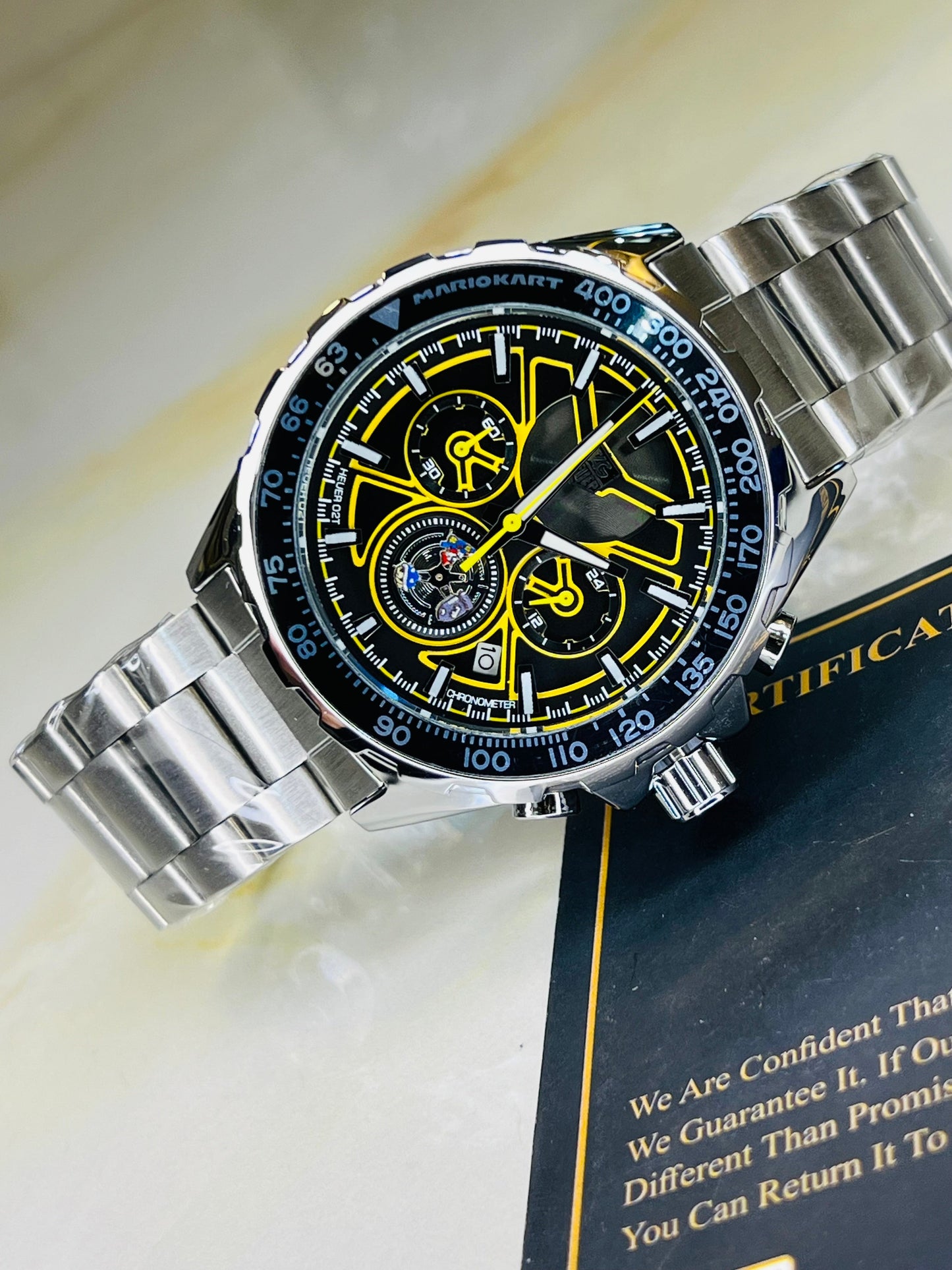 Tag Heur Silver Yellow Chronograph Watch