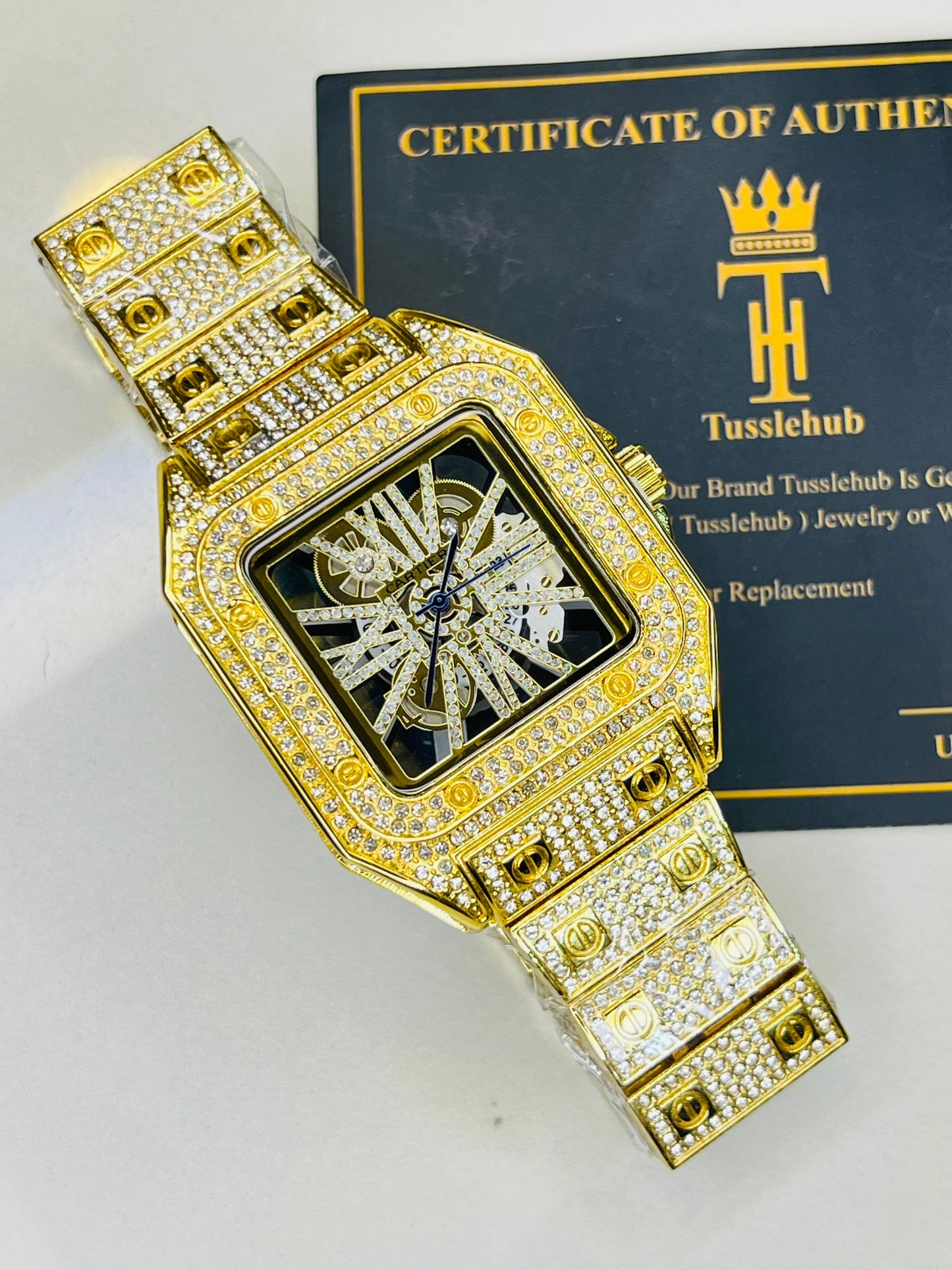 Gold Skeleton Iced Out Watch