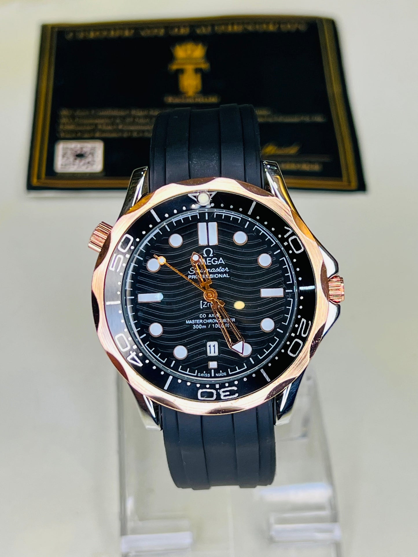 Omega Silicon Strap Black Gold Watch