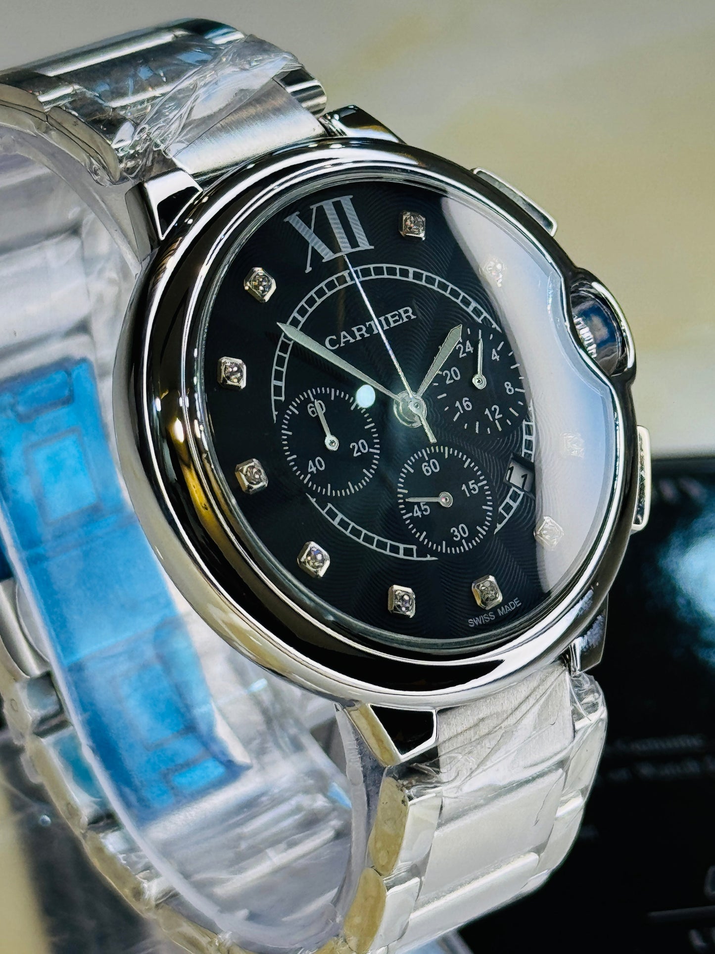 C-1 Silver Black Chain Cart*er Chronograph Dial Watch