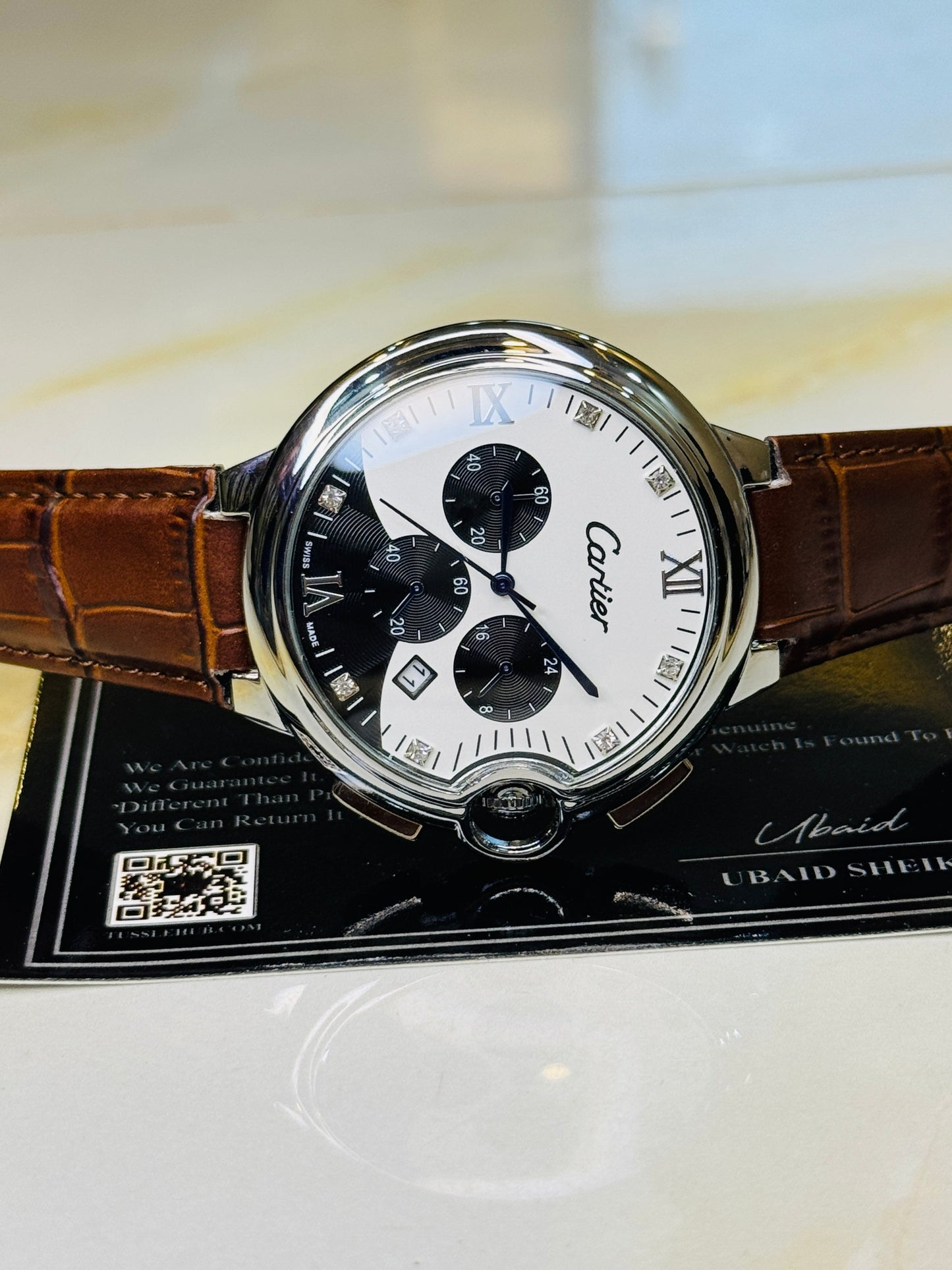 Brown Panda Cart*er Chronograph Dial Watch