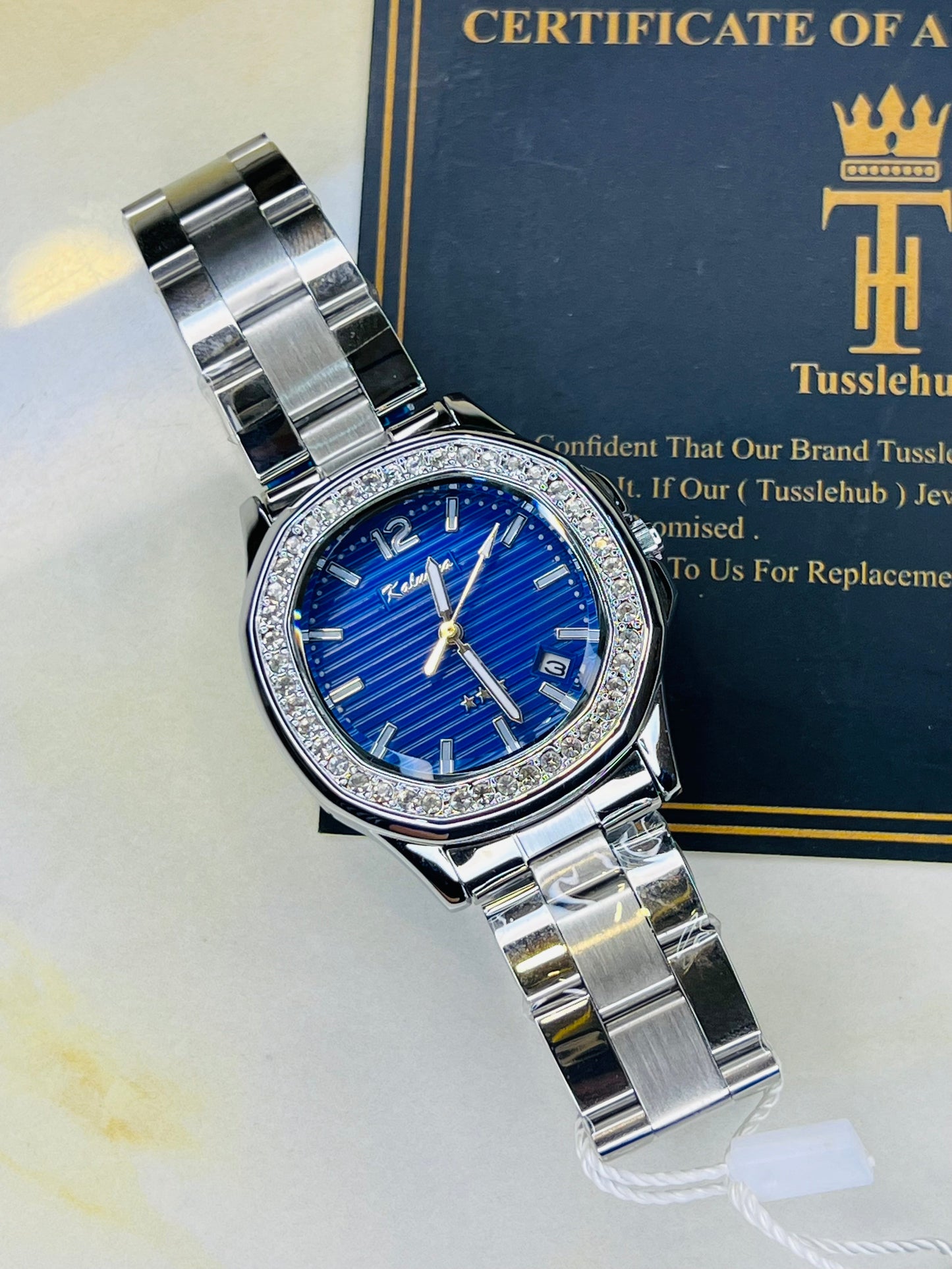 Silver Blue Nautilus Zircons Kaluuya Watch For Her