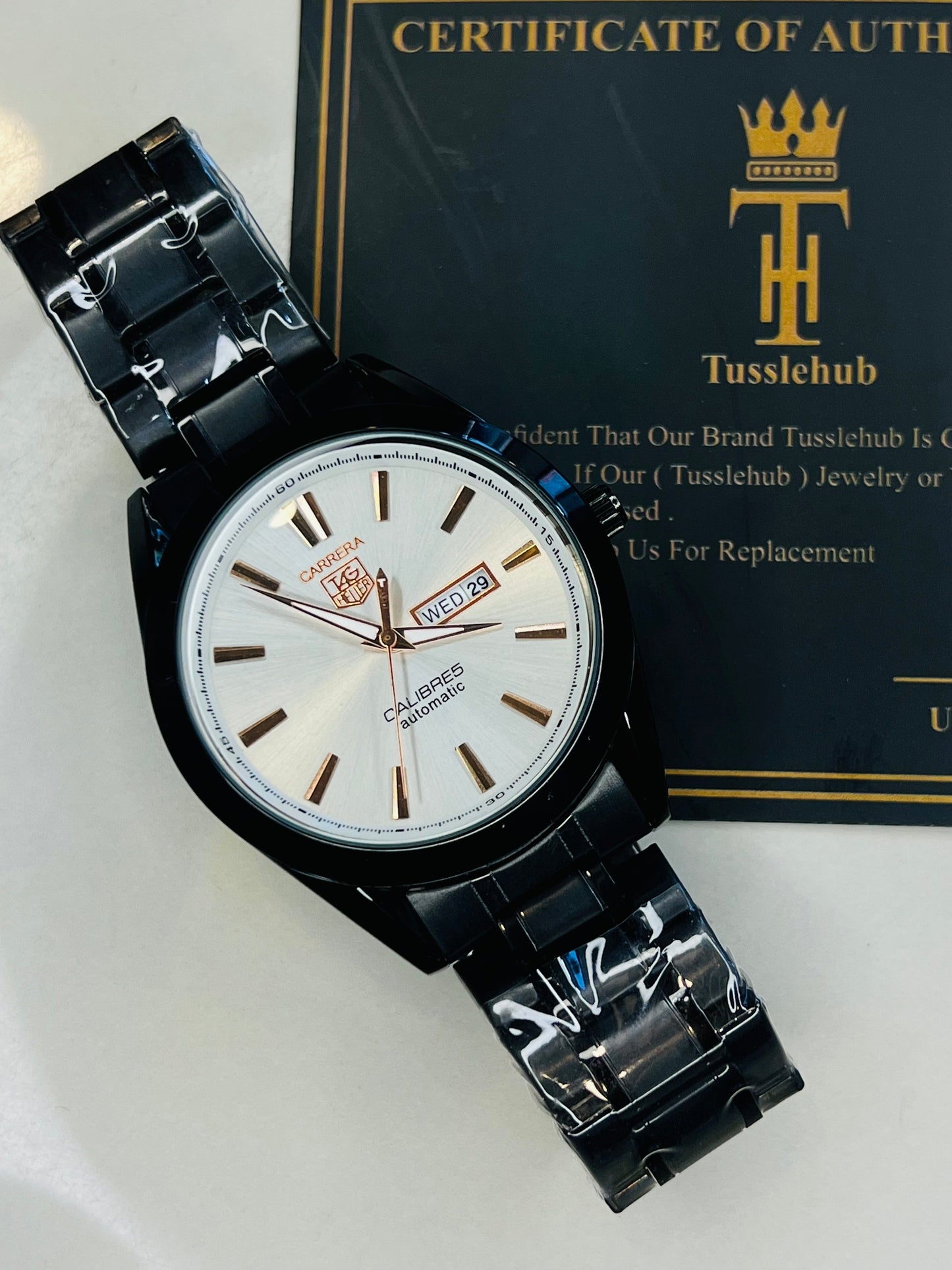 Black White Carrera Day Date Chain Strapped Watch
