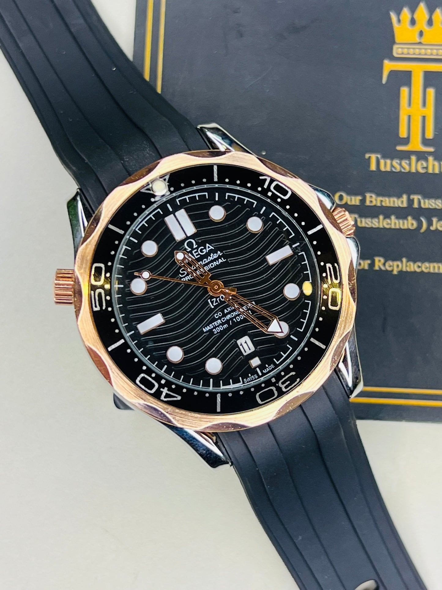 Omega Silicon Strap Black Gold Watch